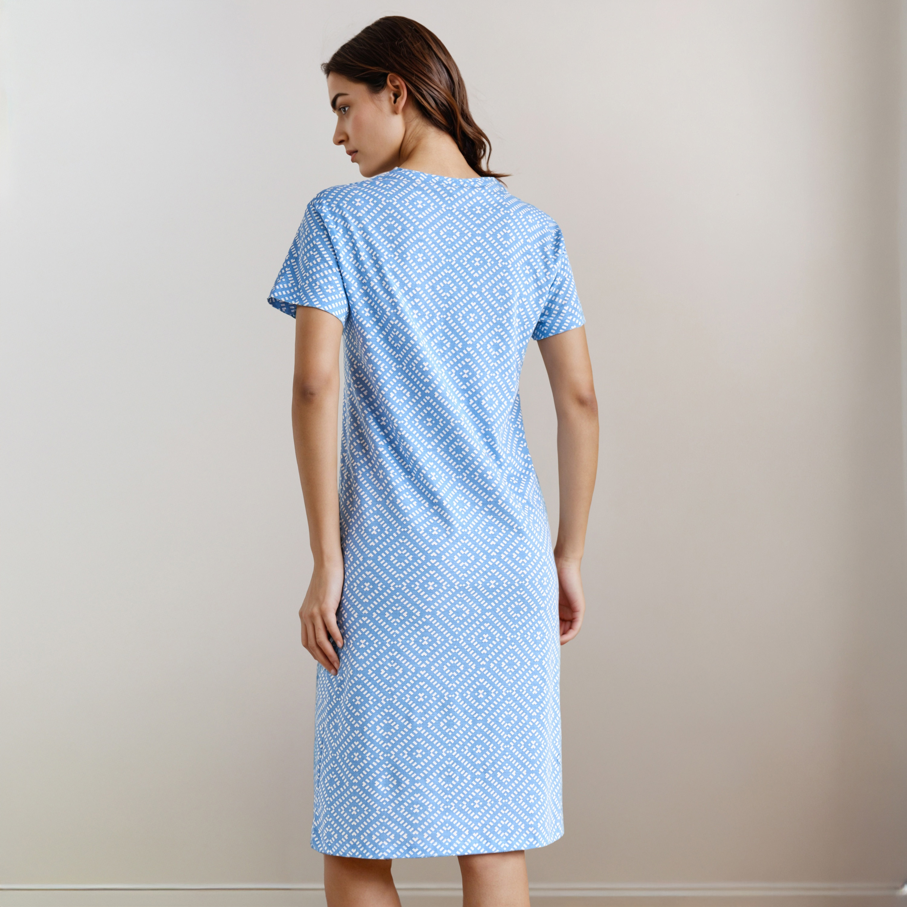 Knee Length Night Dress with Print-women-clothing-nightwear-nighties-image-3