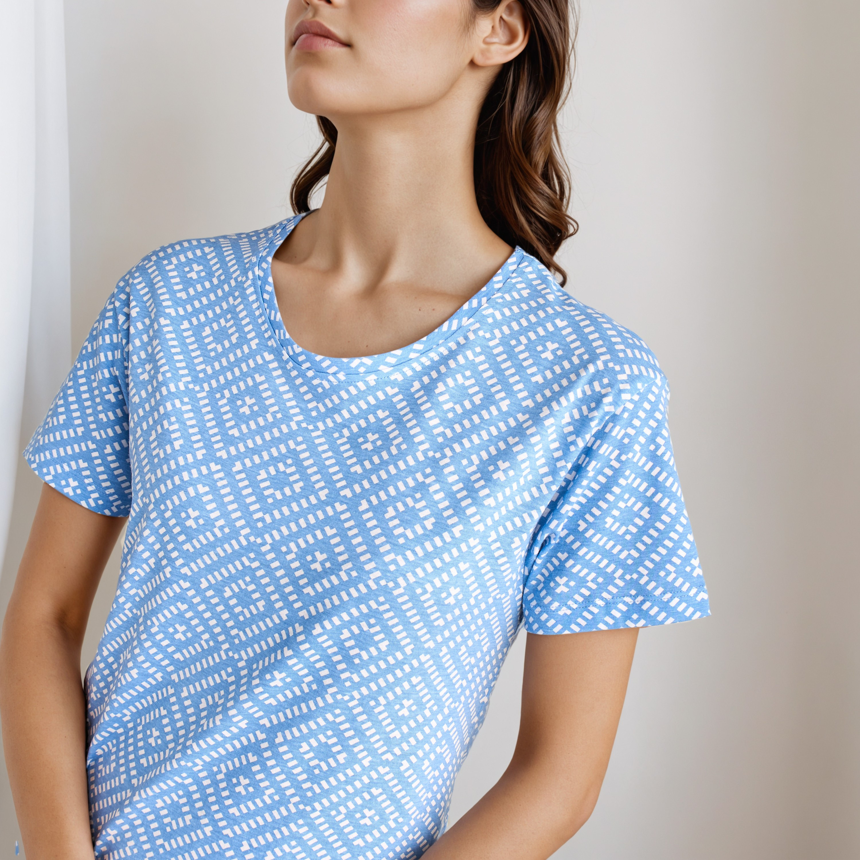 Knee Length Night Dress with Print-women-clothing-nightwear-nighties-image-4