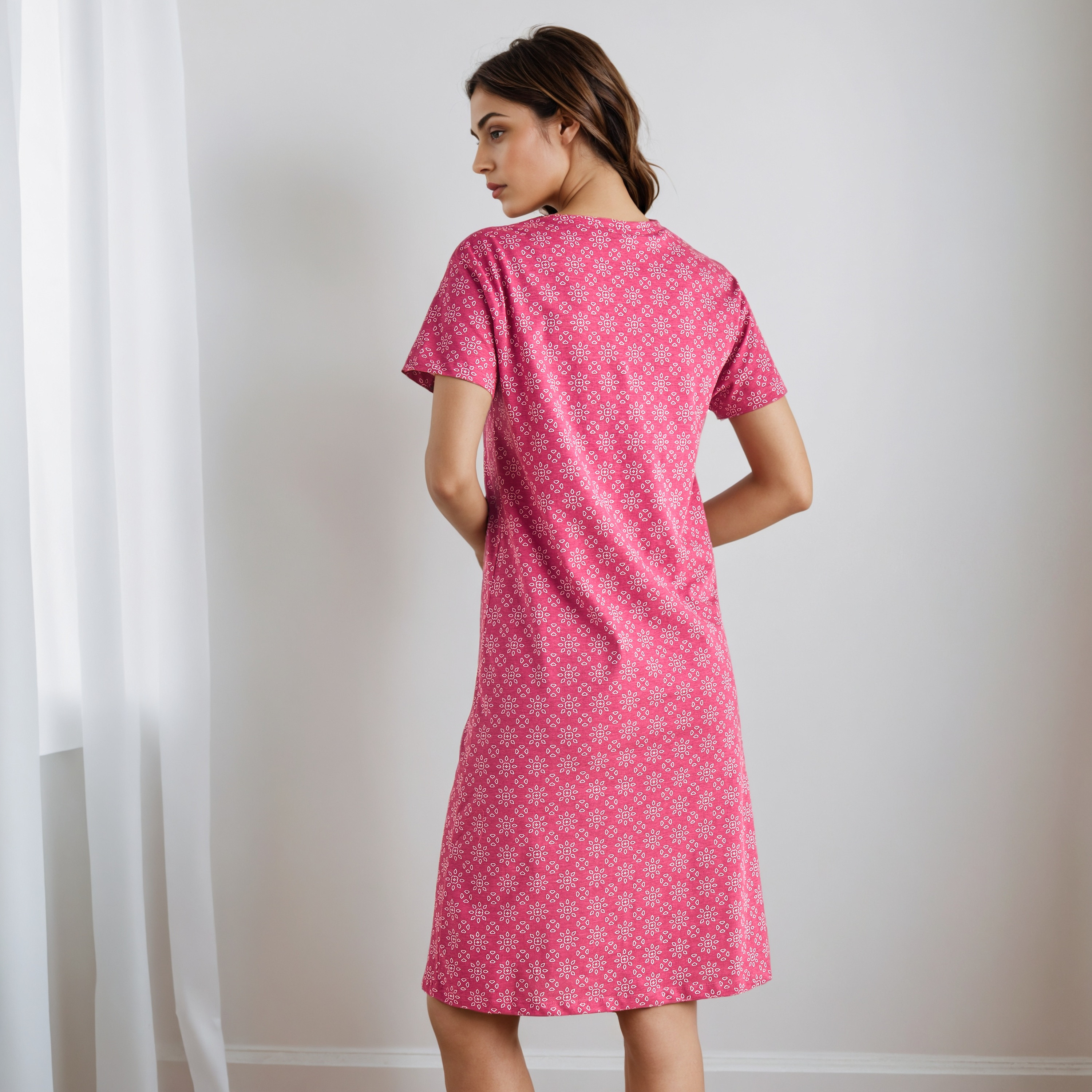 Knee Length Night Dress with Print-women-clothing-nightwear-nighties-image-3