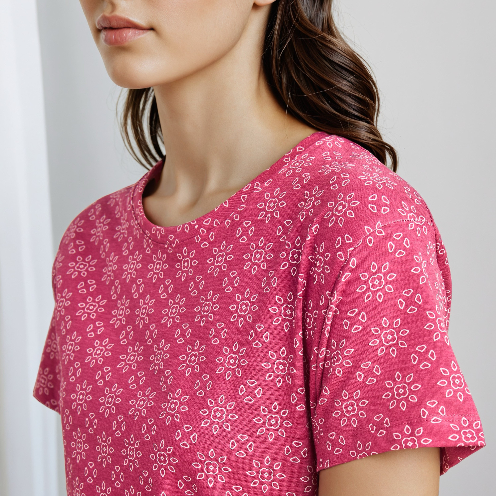 Knee Length Night Dress with Print-women-clothing-nightwear-nighties-image-4