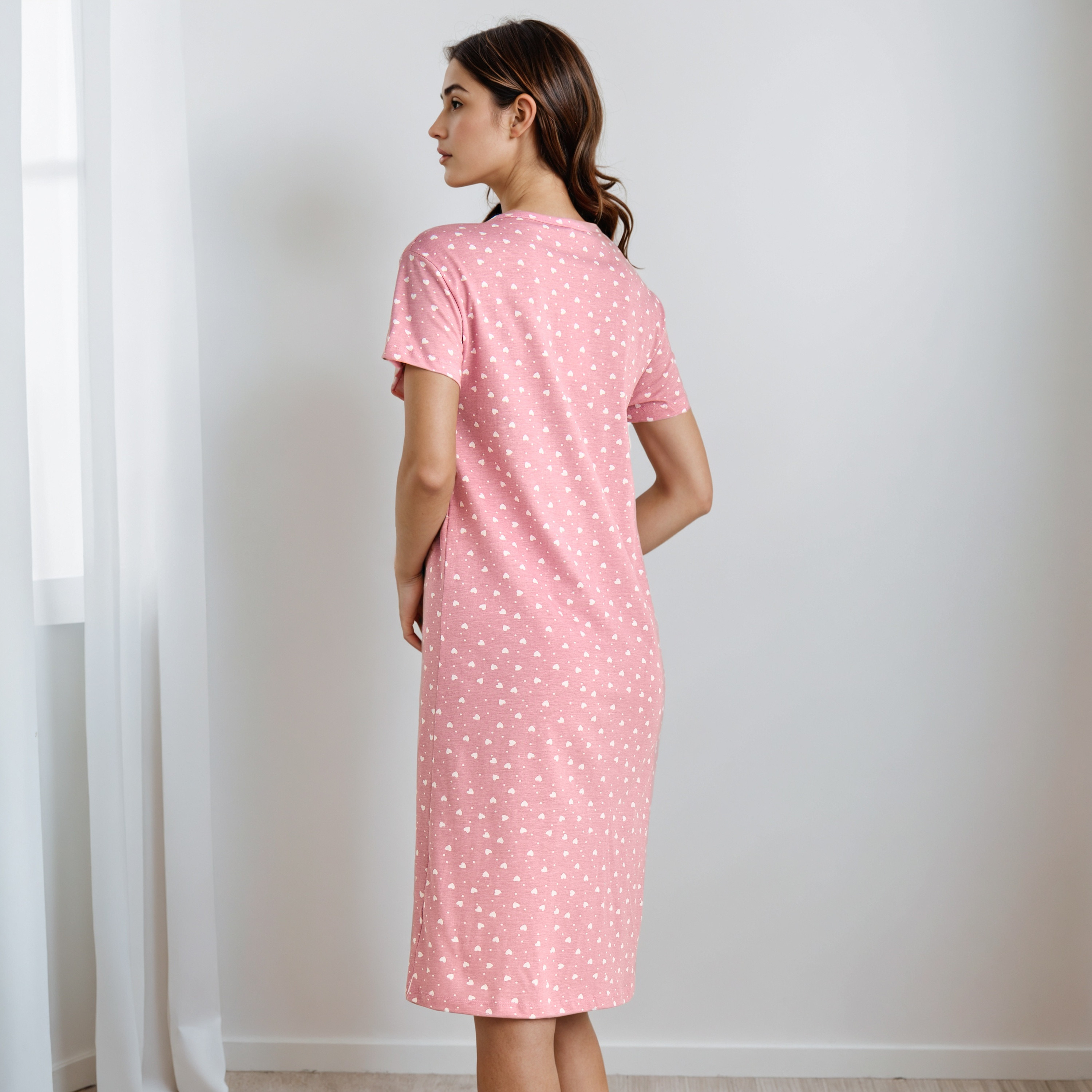 Knee Length Night Dress with Heart Print-women-clothing-nightwear-nighties-image-3