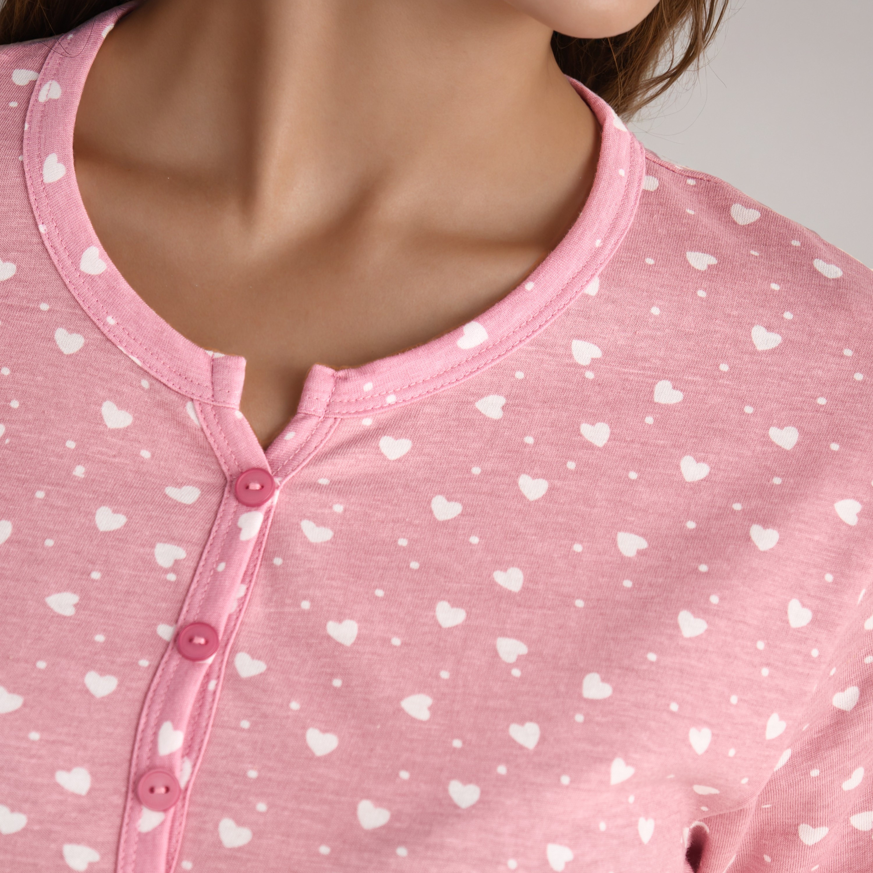 Knee Length Night Dress with Heart Print-women-clothing-nightwear-nighties-image-4