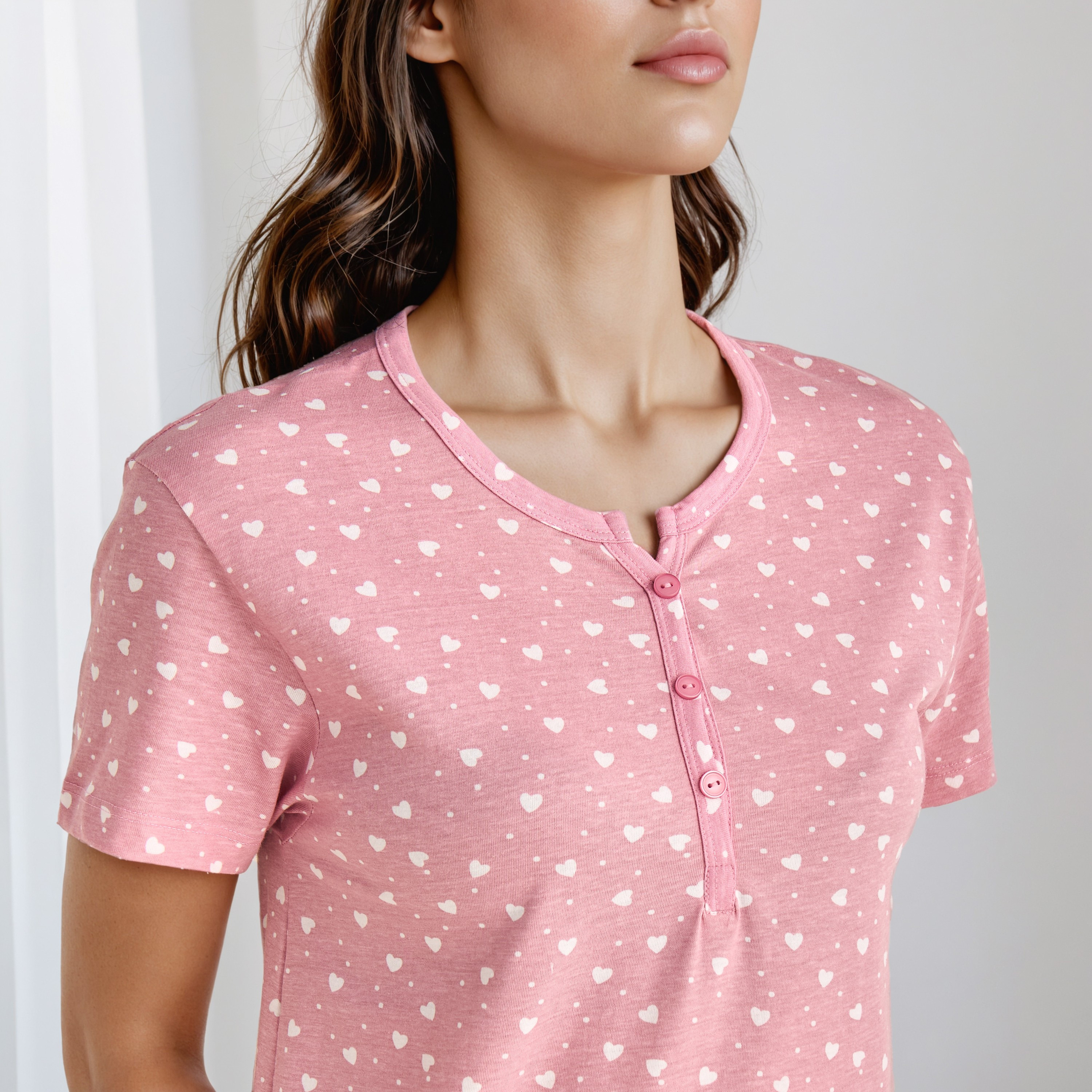 Knee Length Night Dress with Heart Print-women-clothing-nightwear-nighties-image-5