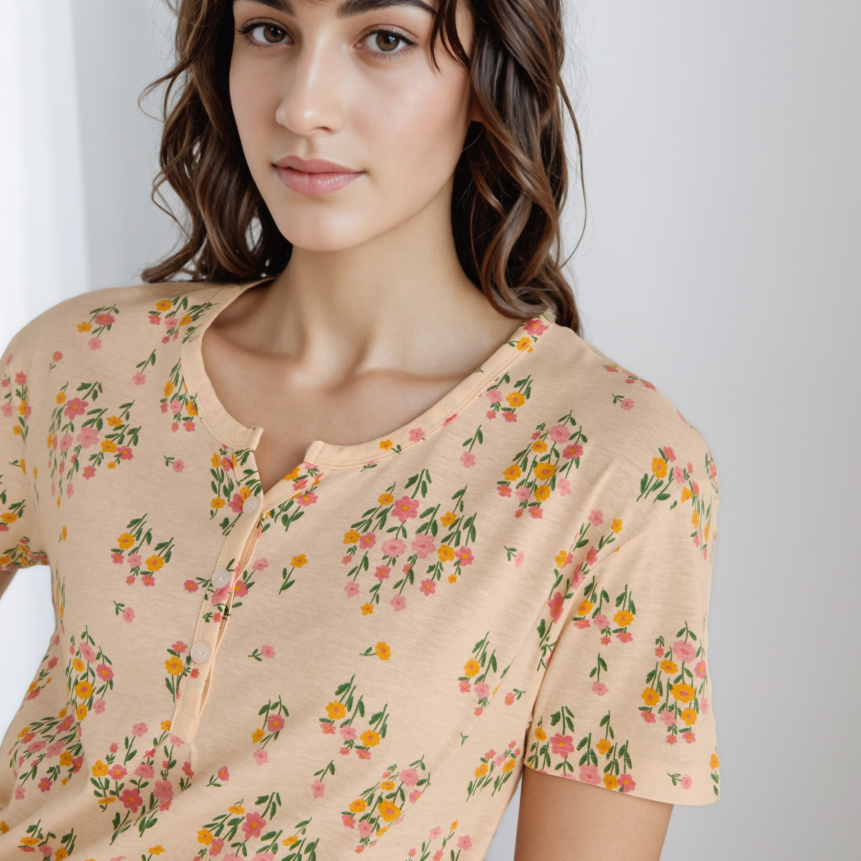 Knee Length Night Dress with Floral Print-women-clothing-nightwear-nighties-image-4