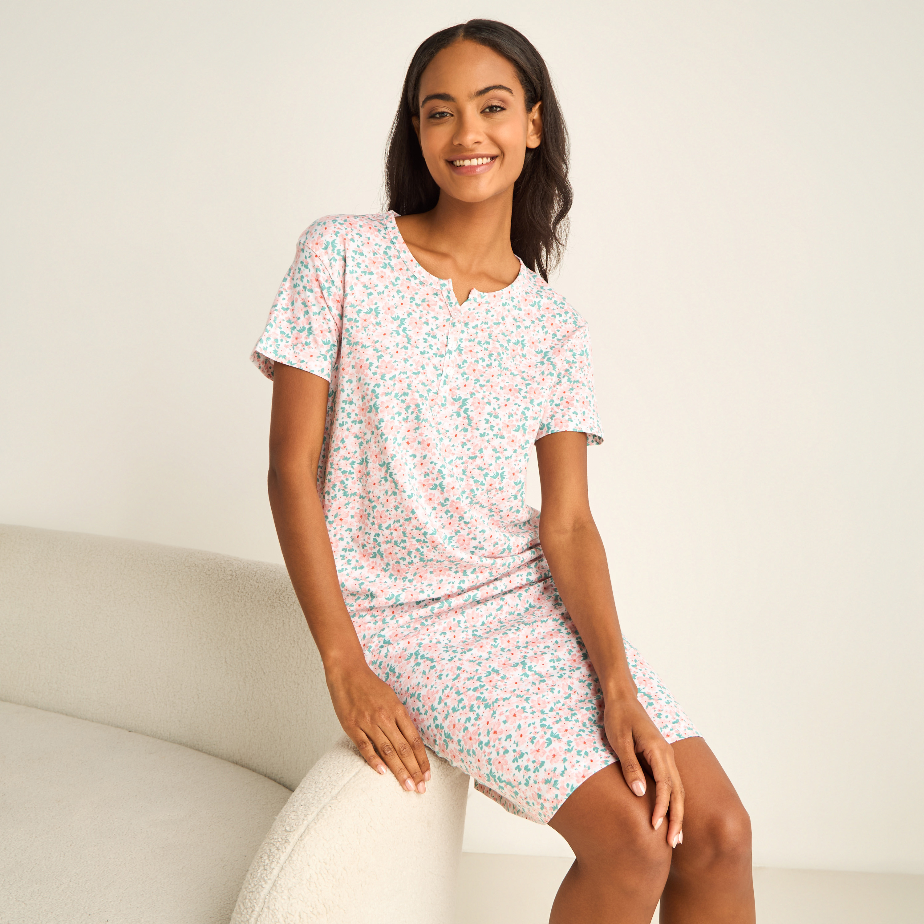 Floral Print Nighty Knee Length-women-clothing-nightwear-nighties-image-1