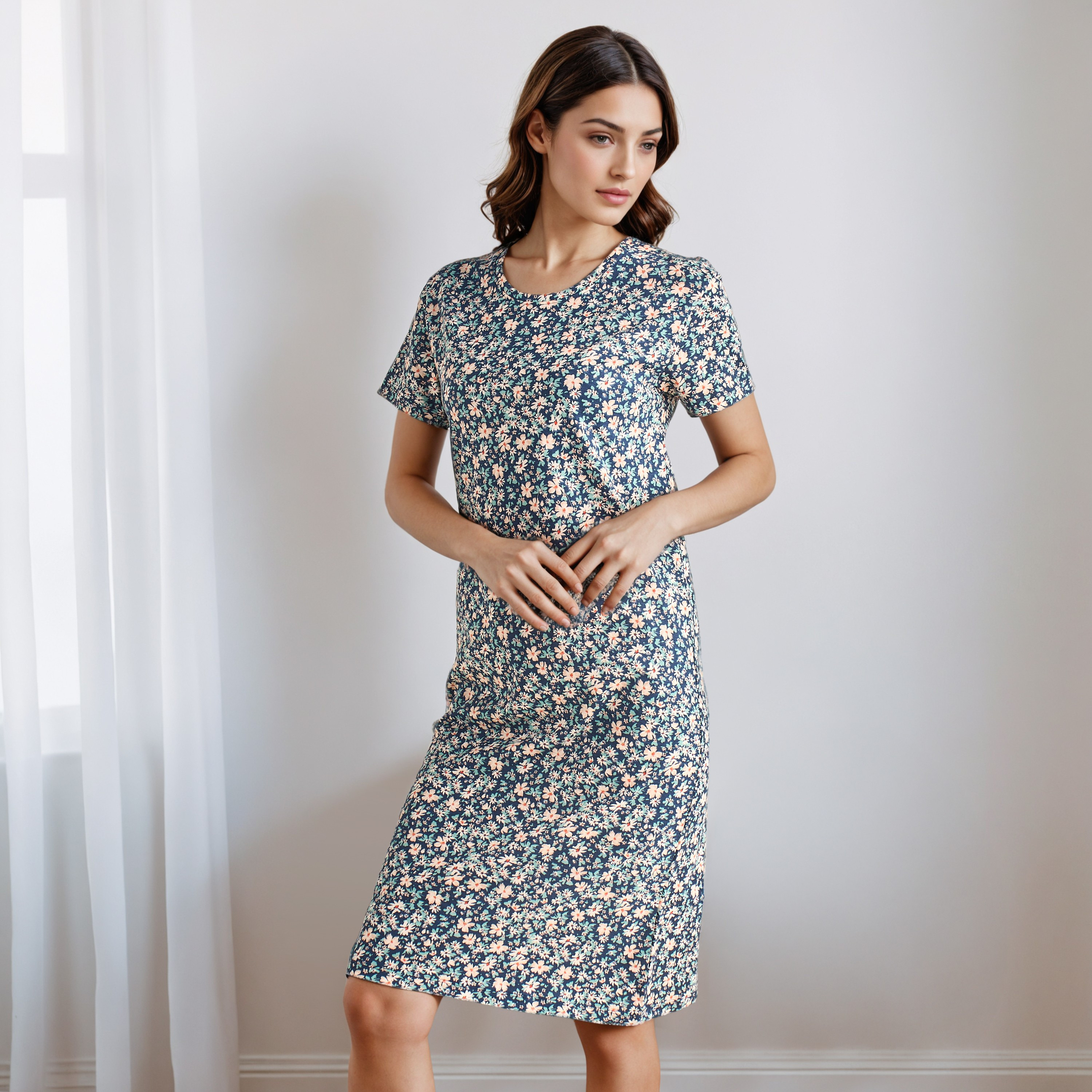 قميص نوم بطول الركبة وطبعات-women-clothing-nightwear-nighties-image-1