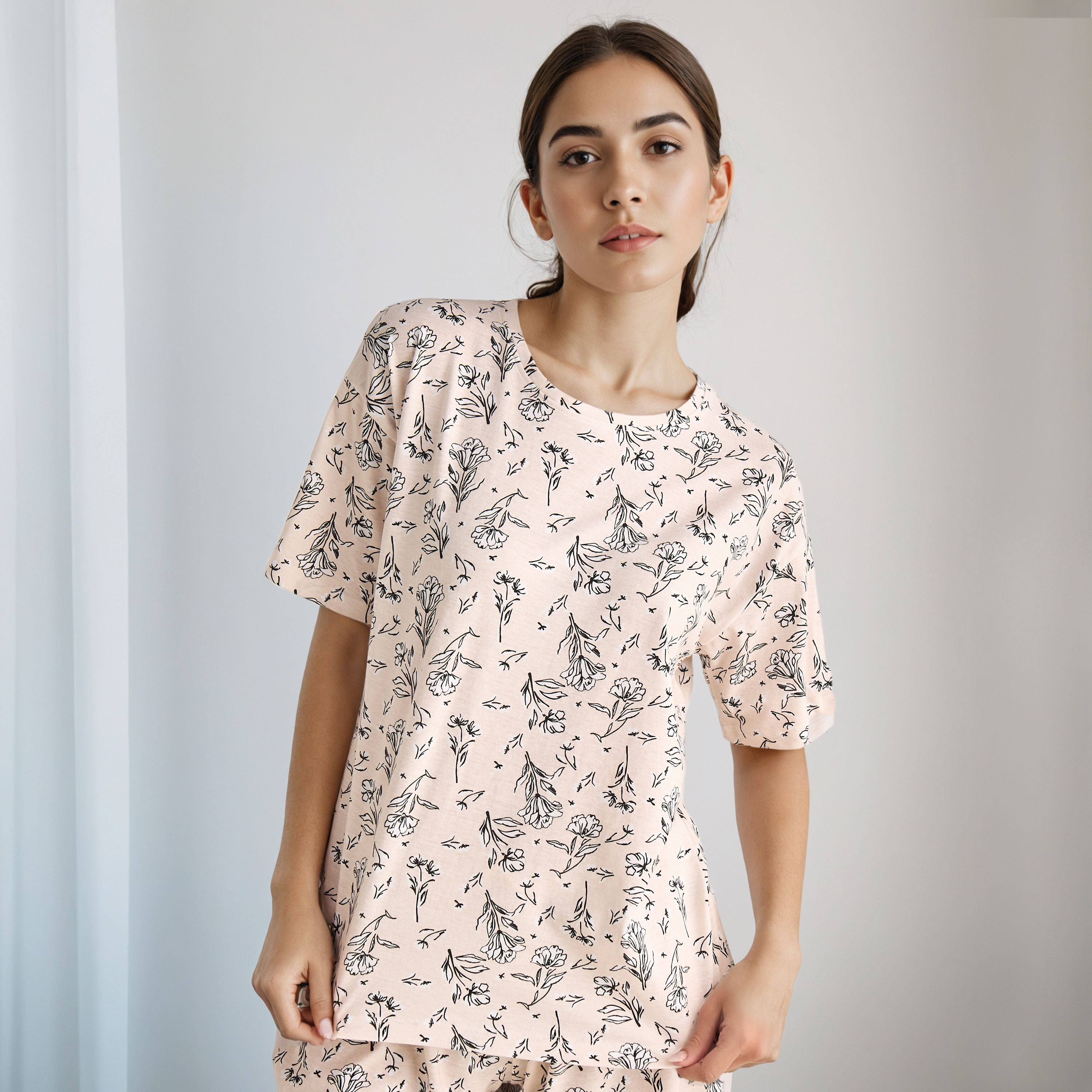 طقم بيجاما تيشيرت وشورت قطن-women-clothing-nightwear-pyjamas-shortsets-image-5