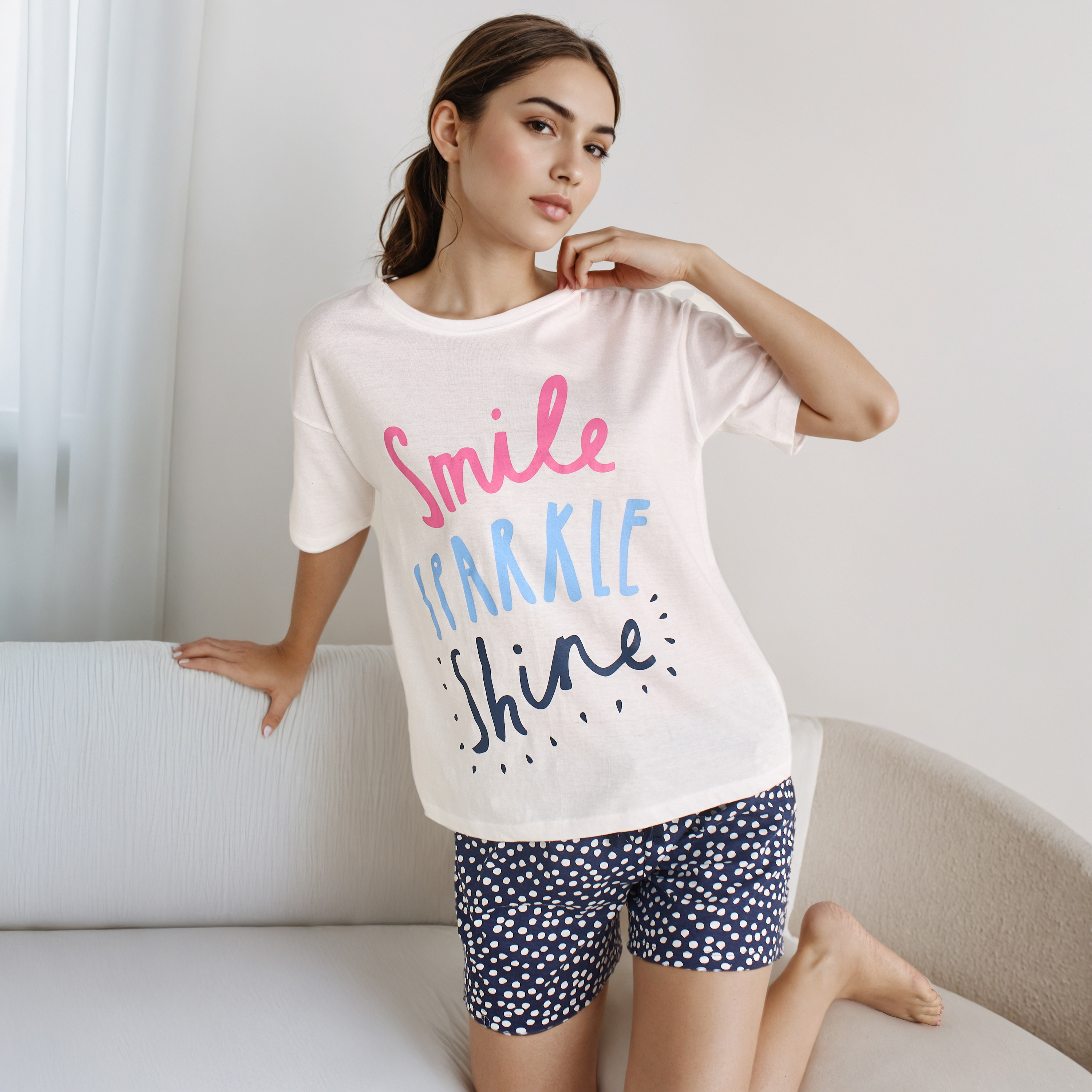 طقم بيجاما تيشيرت وشورت قطن-women-clothing-nightwear-pyjamas-shortsets-image-6