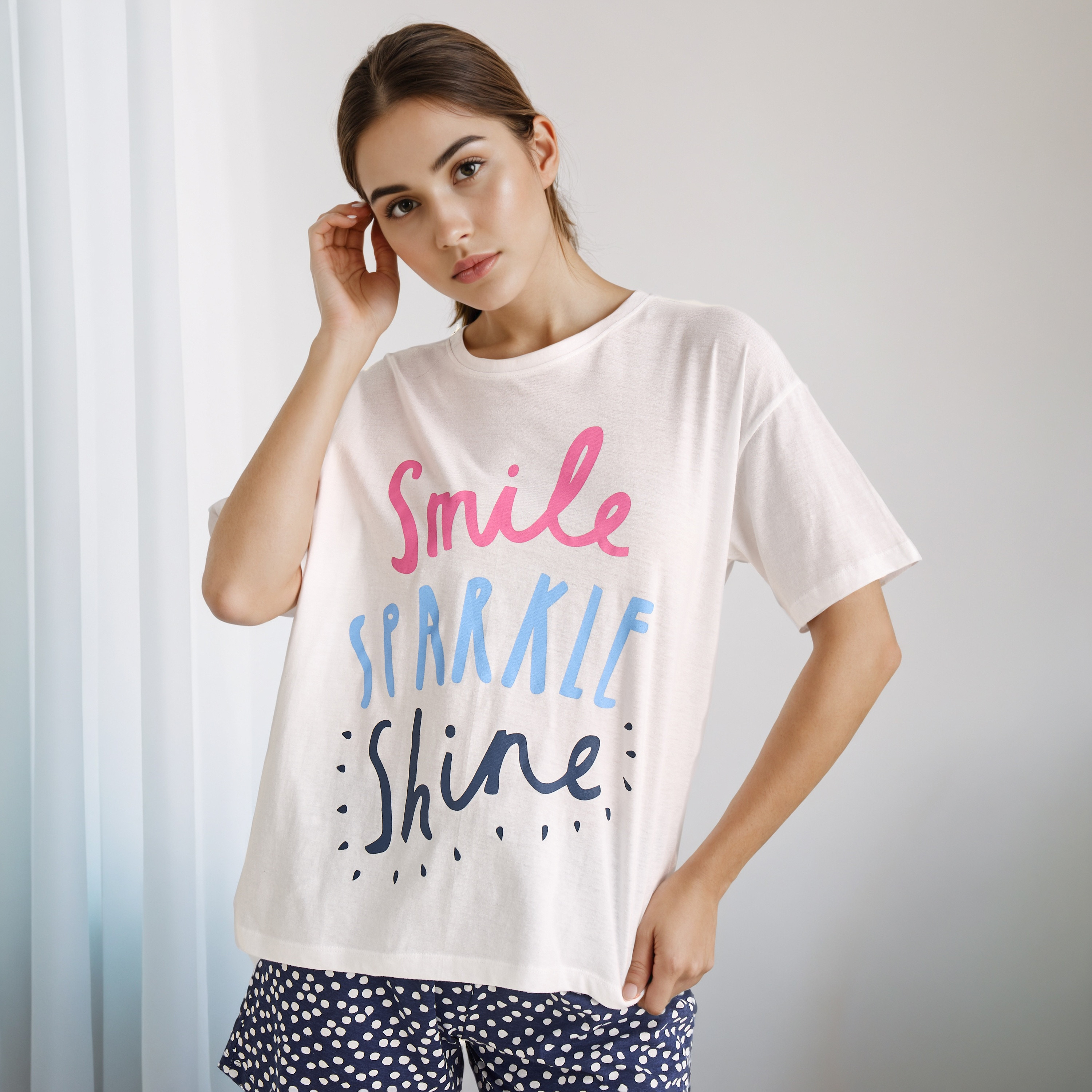 طقم بيجاما تيشيرت وشورت قطن-women-clothing-nightwear-pyjamas-shortsets-image-5