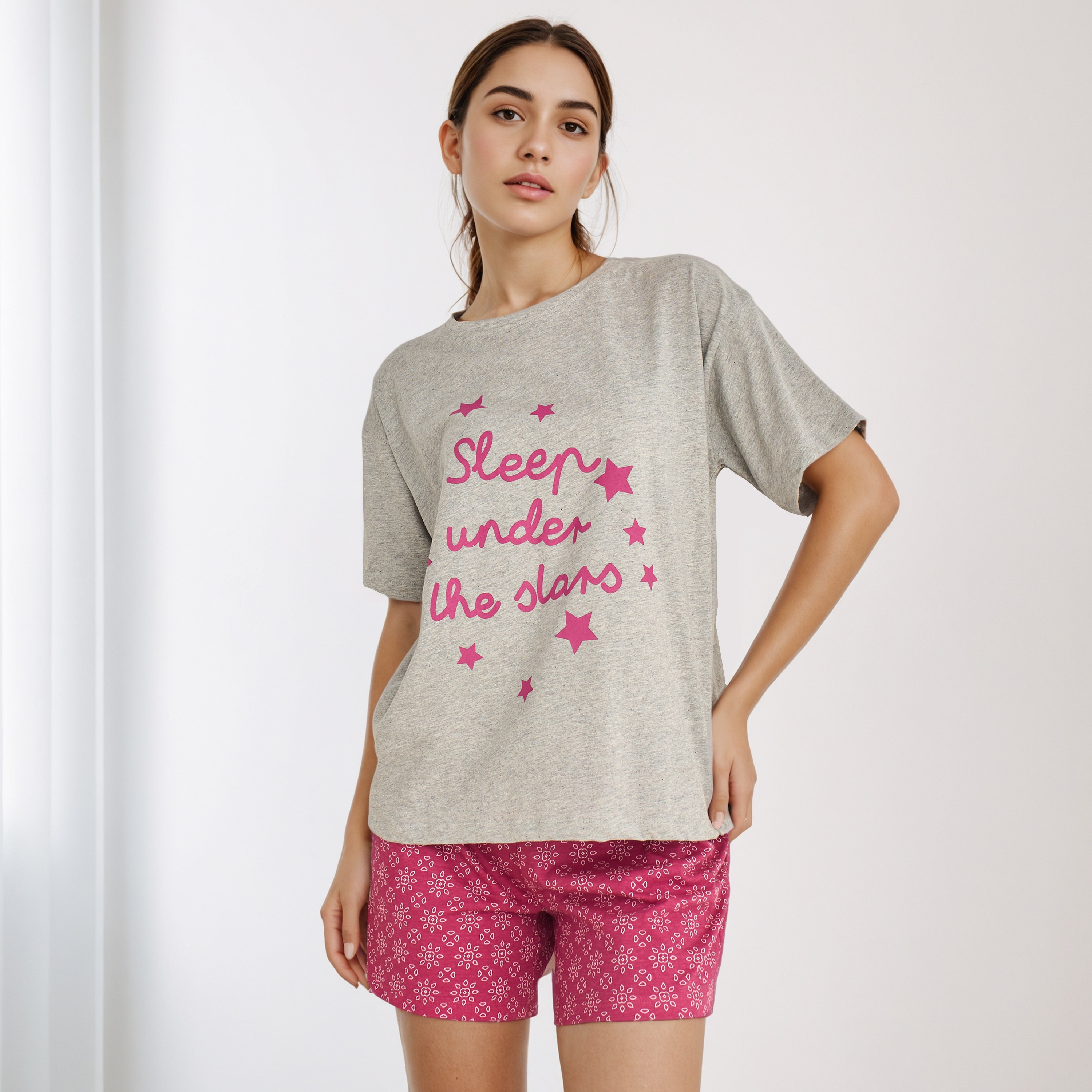 Pyjama Short Set T-shirt and Shorts Cotton-women-clothing-nightwear-pyjamas-shortsets-image-1