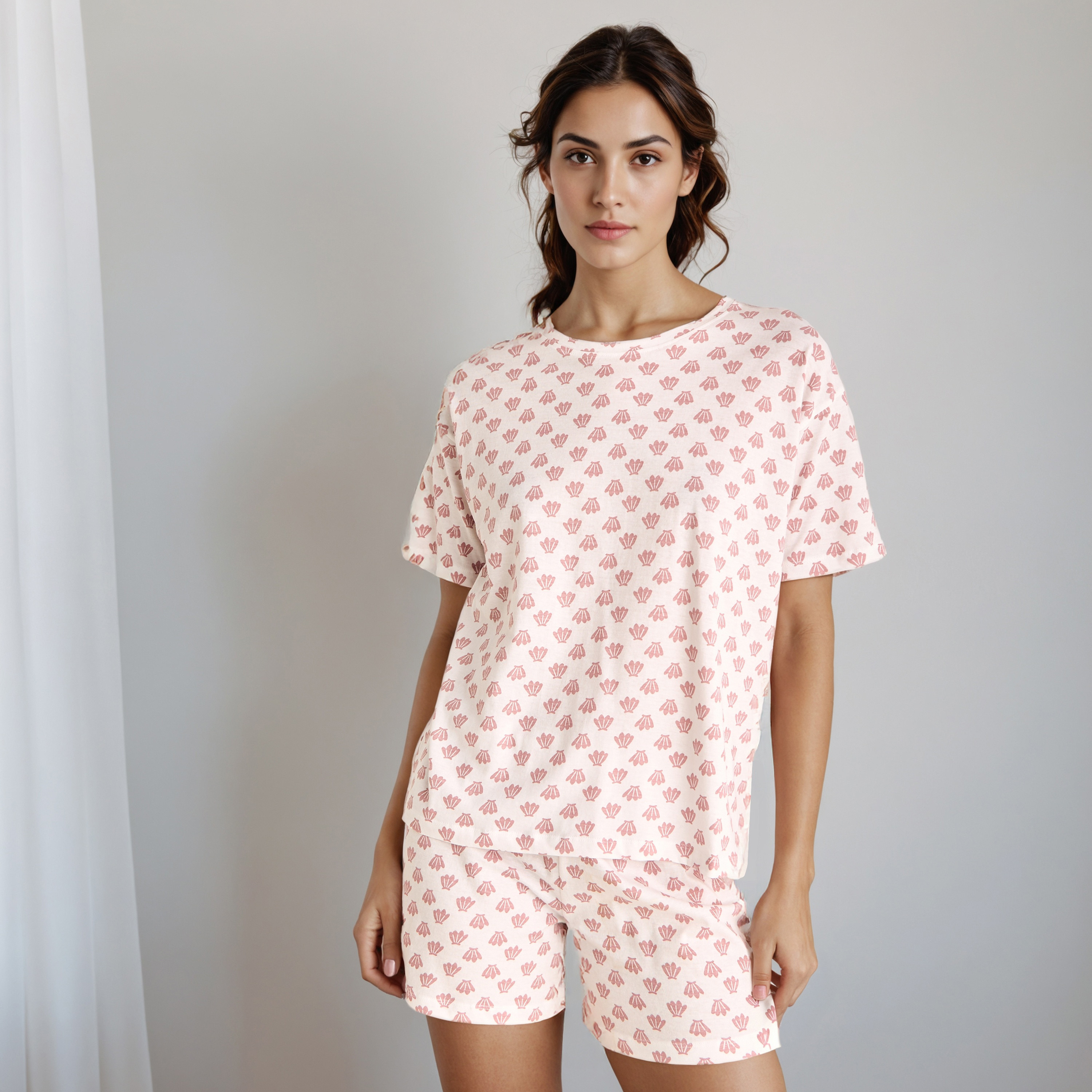 طقم بيجاما تيشيرت وشورت قطن-women-clothing-nightwear-pyjamas-shortsets-image-6