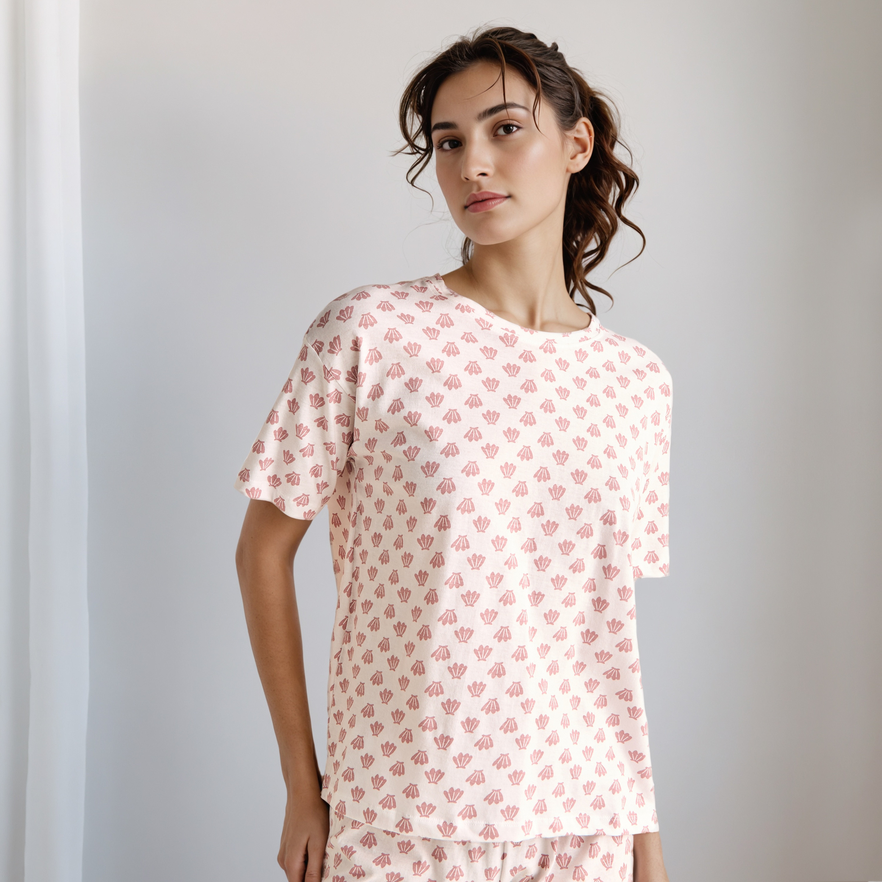 طقم بيجاما تيشيرت وشورت قطن-women-clothing-nightwear-pyjamas-shortsets-image-5