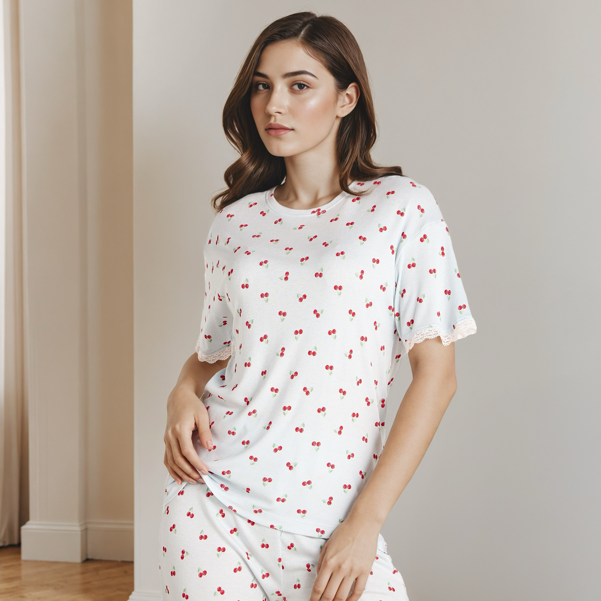 Printed T-shirt and Pyjama Set-women-clothing-nightwear-pyjamas-longsets-image-2