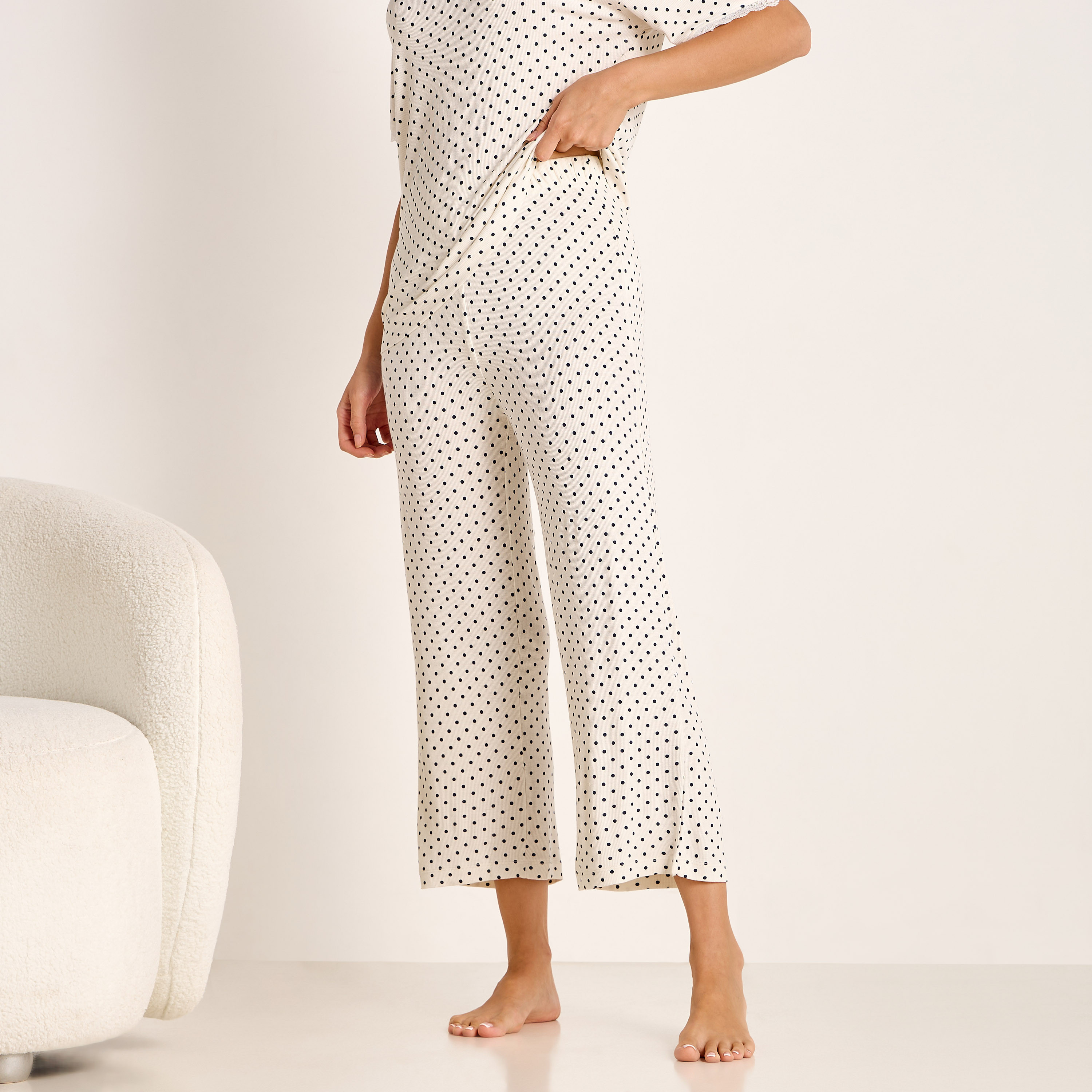 Polka Dot Print T-shirt and Pyjama Set-women-clothing-nightwear-pyjamas-longsets-image-3