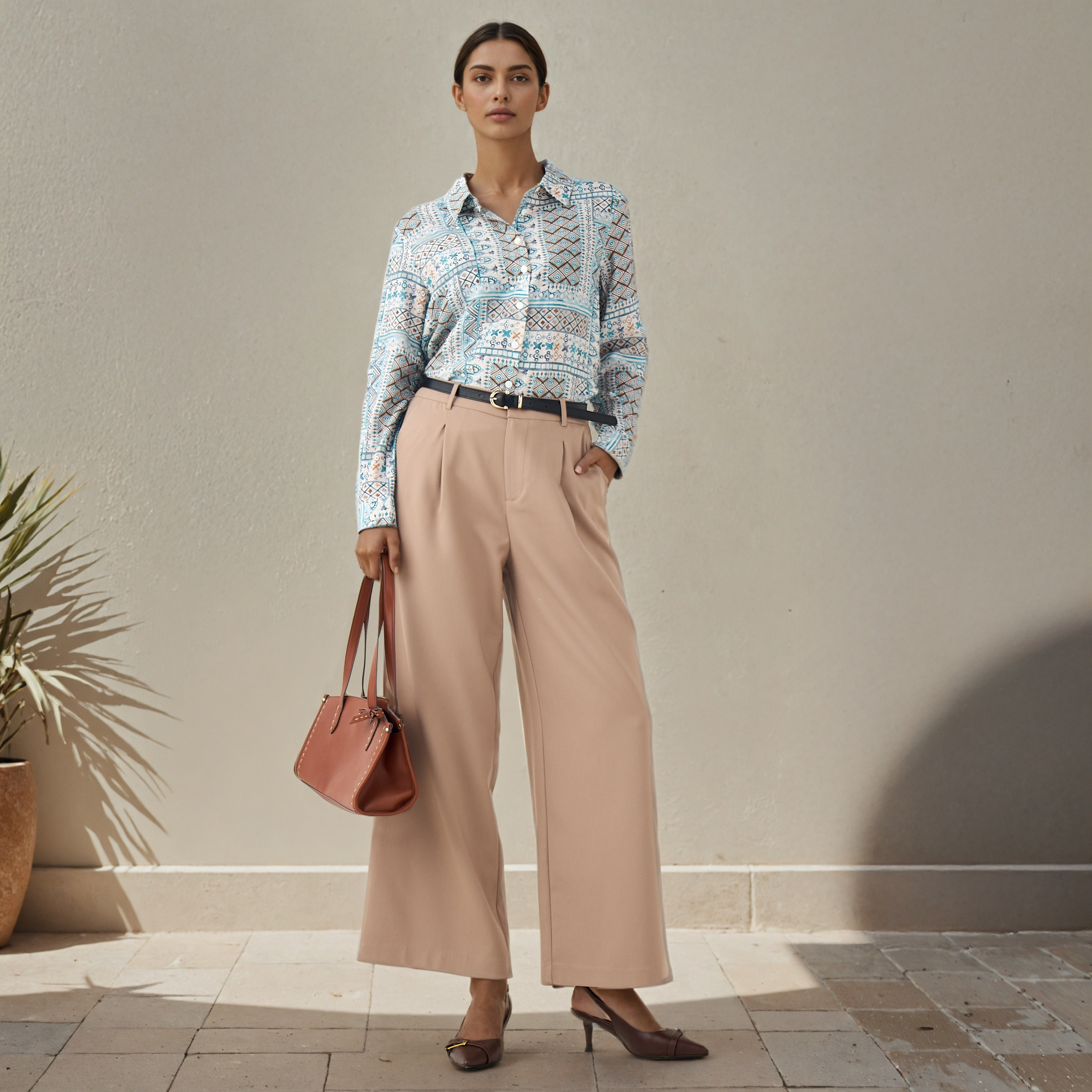 قميص فيسكوز بقصة عادية وياقة وطبعات-women-clothing-shirtsandblouses-shirts-image-2