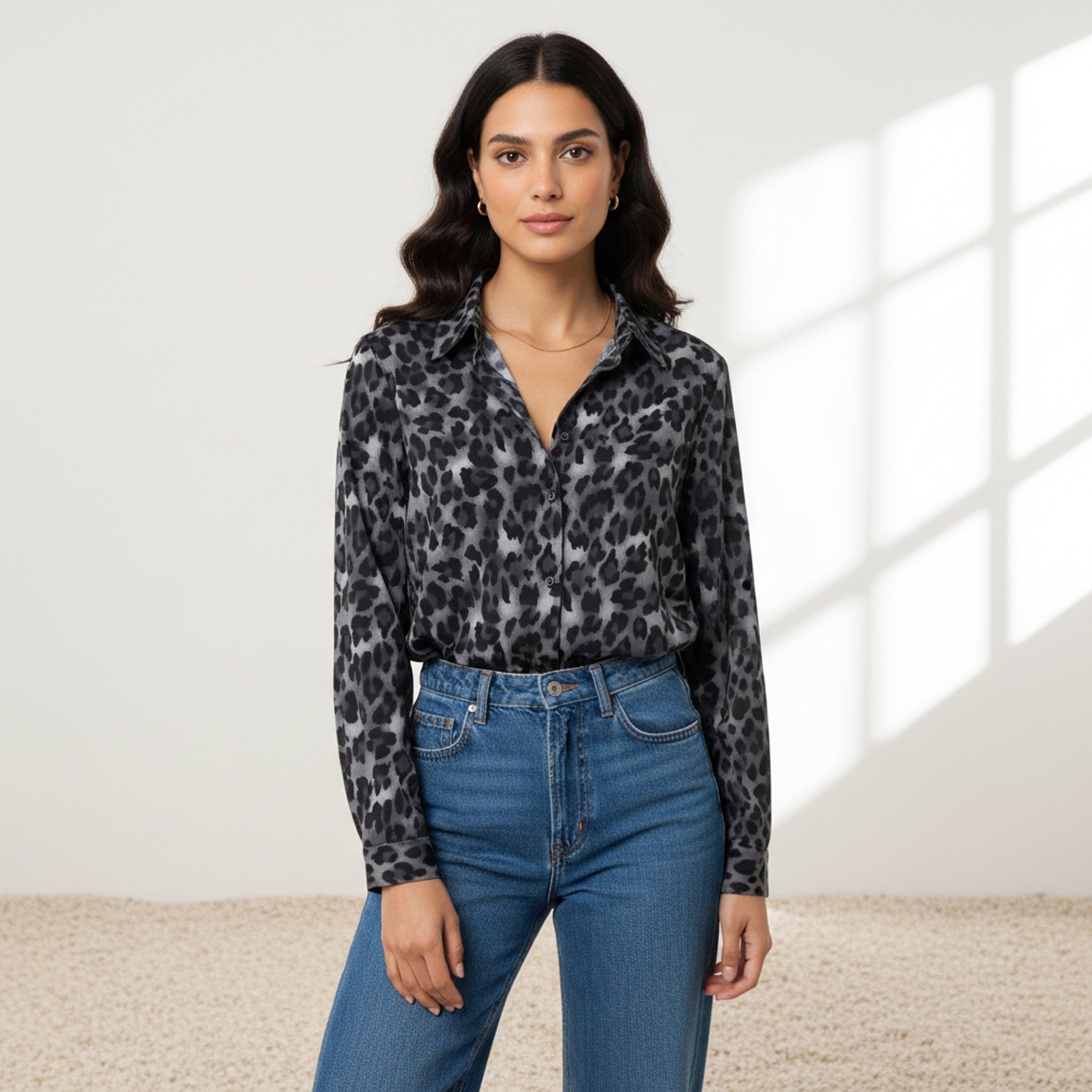 Regular Fit Viscose Animal Print Shirt with Collar-women-clothing-shirtsandblouses-shirts-image-1
