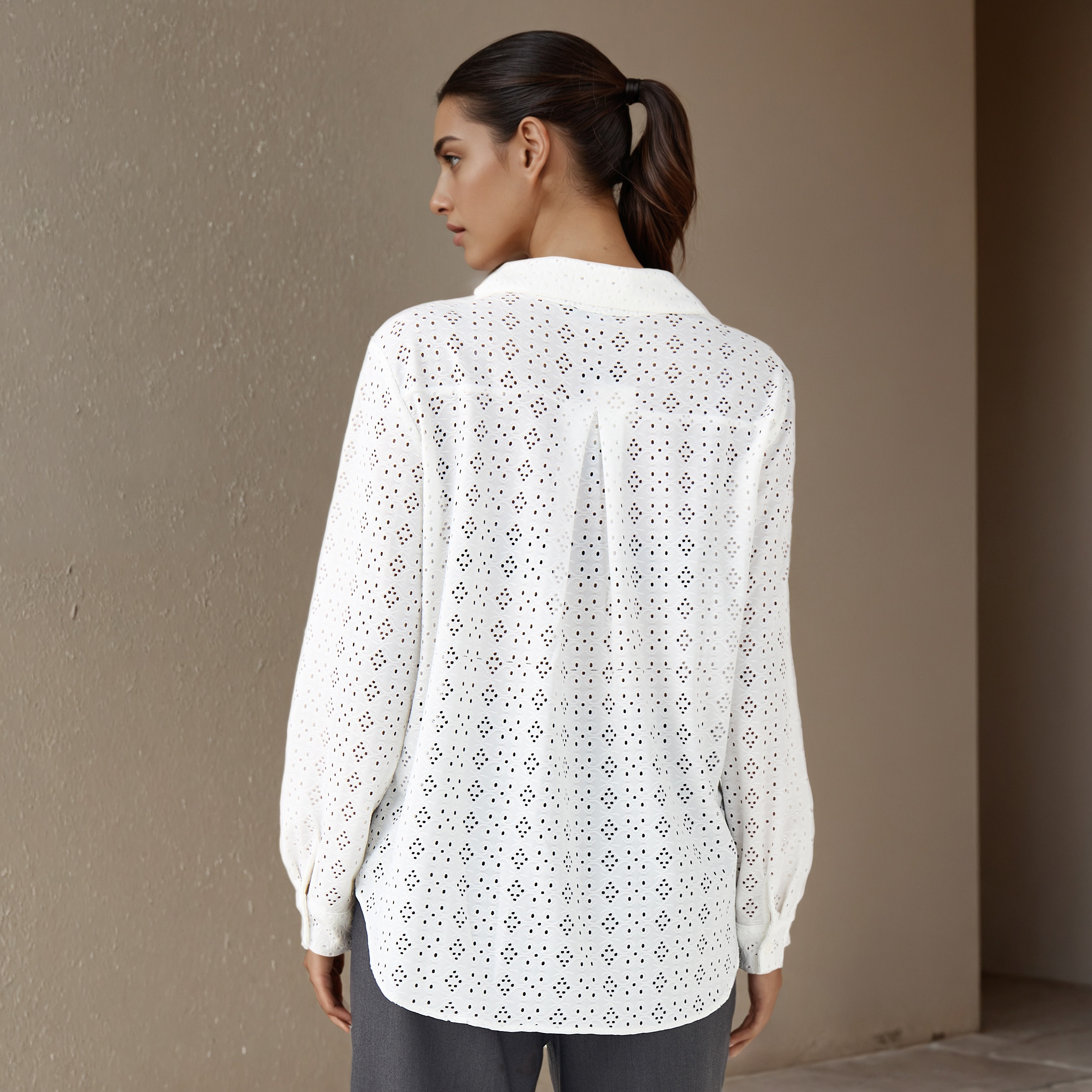 Regular Fit Viscose Schiffli Textured Shirt with Collar-women-clothing-shirtsandblouses-shirts-image-3