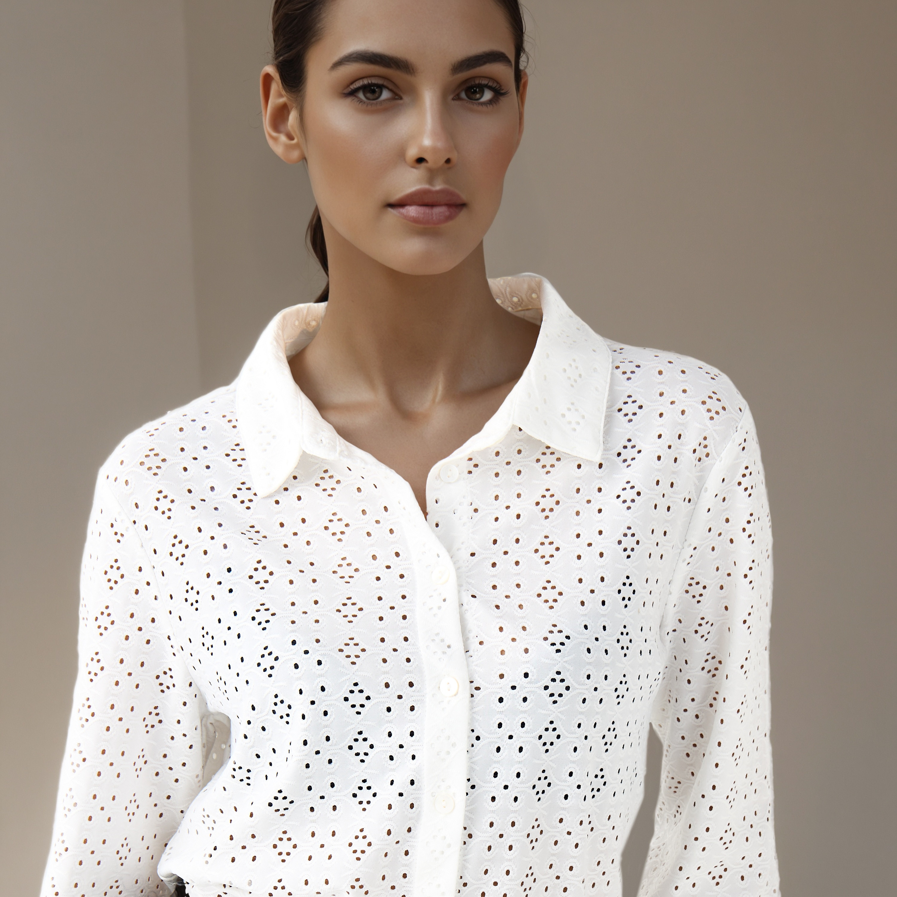 Regular Fit Viscose Schiffli Textured Shirt with Collar-women-clothing-shirtsandblouses-shirts-image-4
