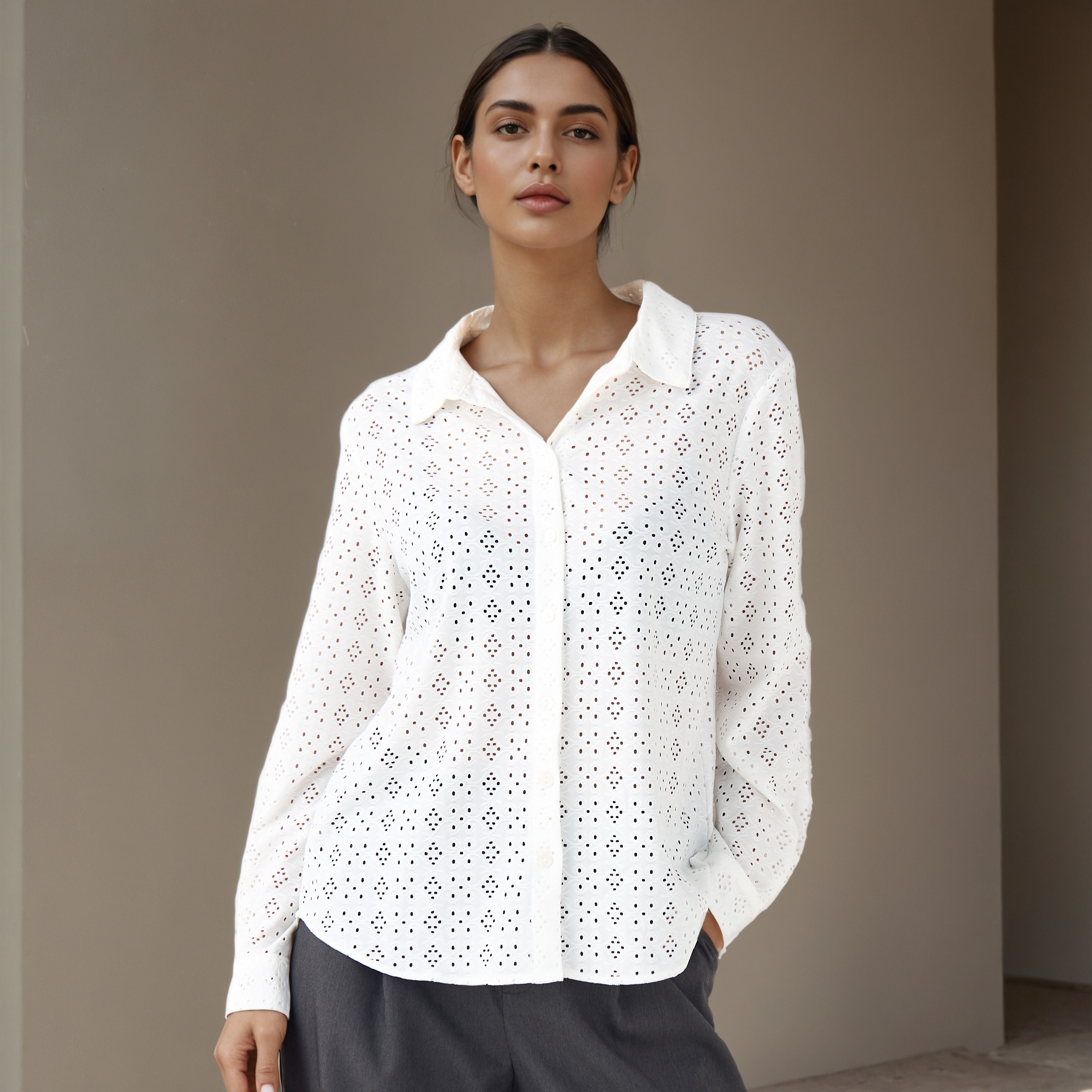 Regular Fit Viscose Schiffli Textured Shirt with Collar-women-clothing-shirtsandblouses-shirts-image-7