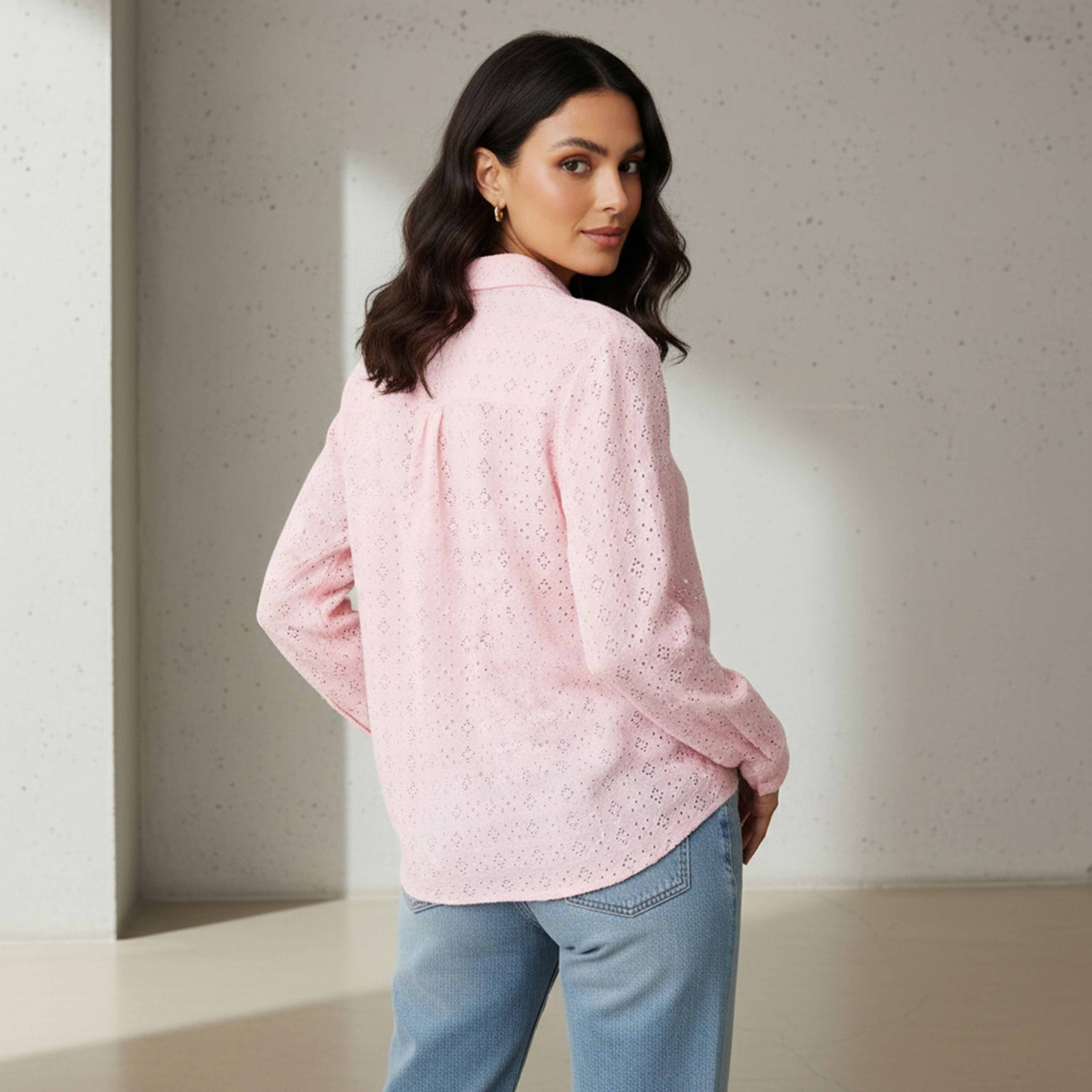 Regular Fit Viscose Schiffli Textured Shirt with Collar-women-clothing-shirtsandblouses-shirts-image-3
