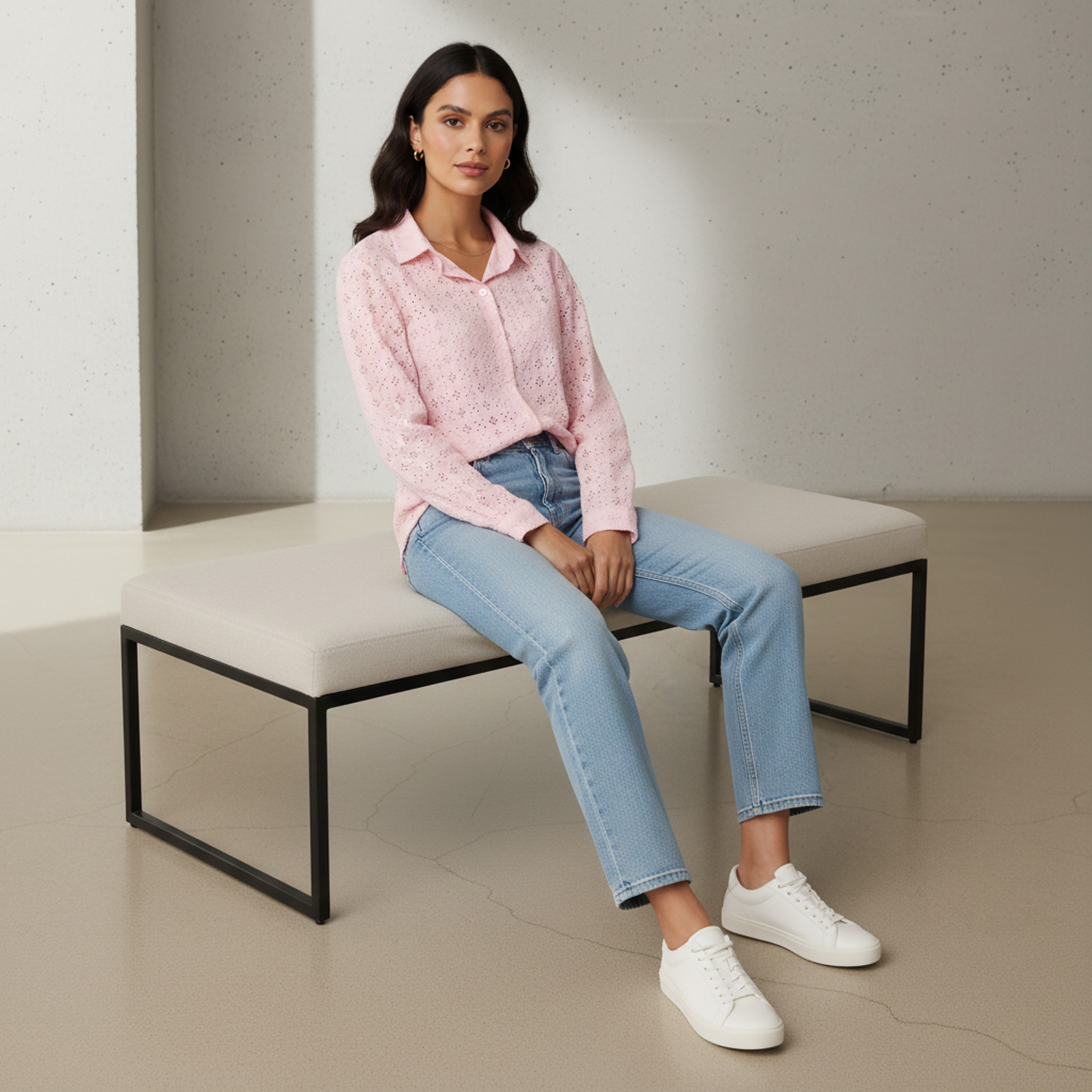 Regular Fit Viscose Schiffli Textured Shirt with Collar-women-clothing-shirtsandblouses-shirts-image-5