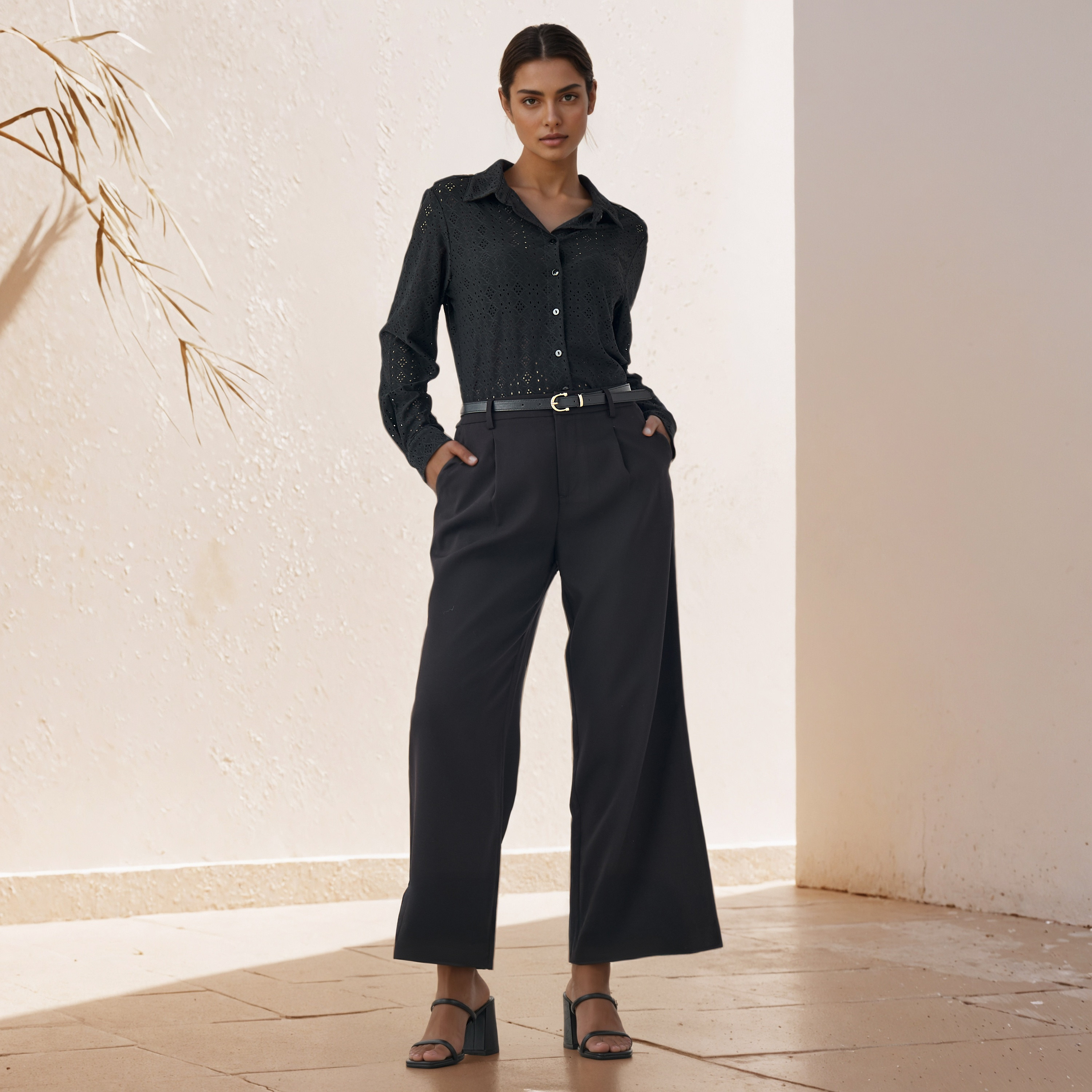 Regular Fit Viscose Schiffli Textured Shirt with Collar-women-clothing-shirtsandblouses-shirts-image-2
