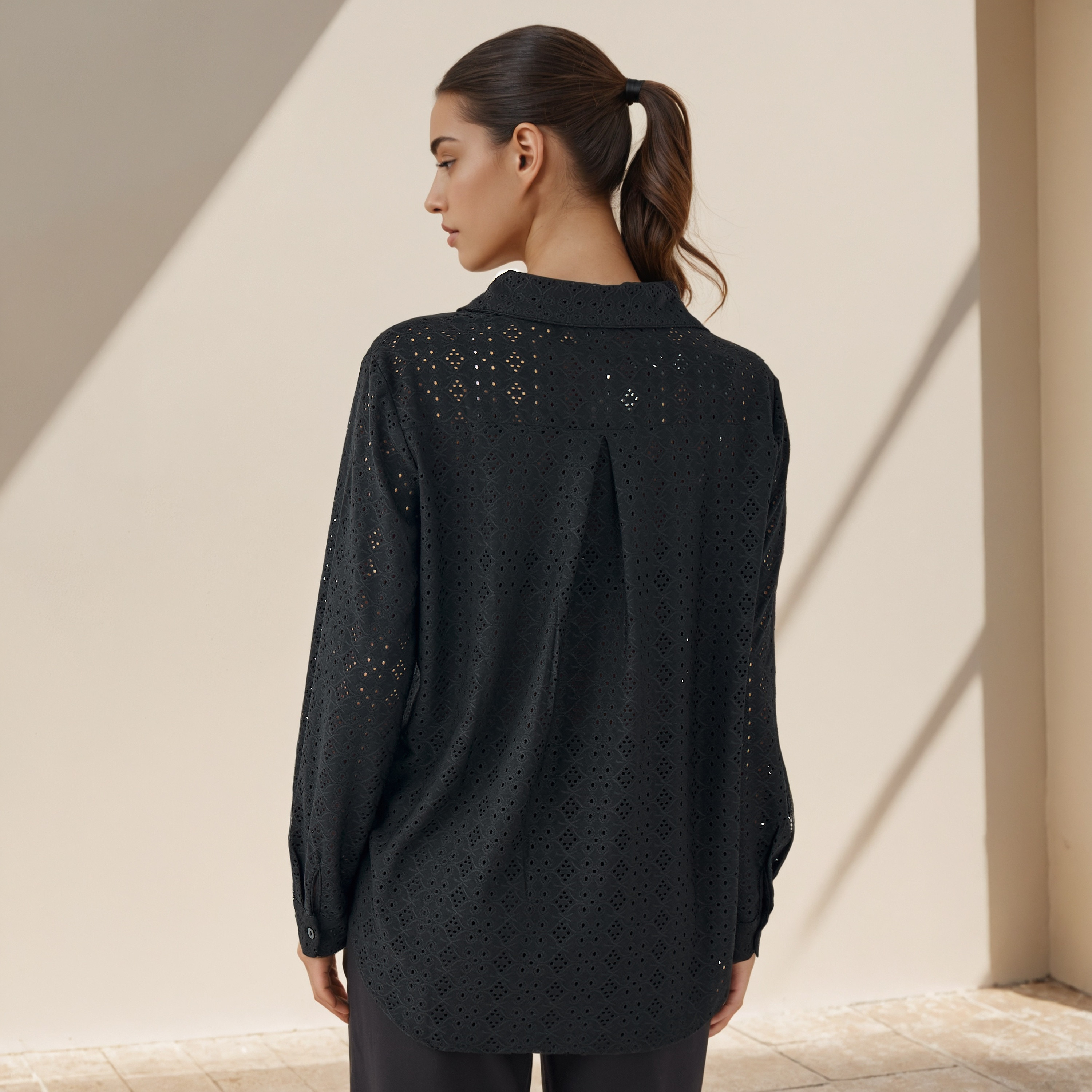 Regular Fit Viscose Schiffli Textured Shirt with Collar-women-clothing-shirtsandblouses-shirts-image-3