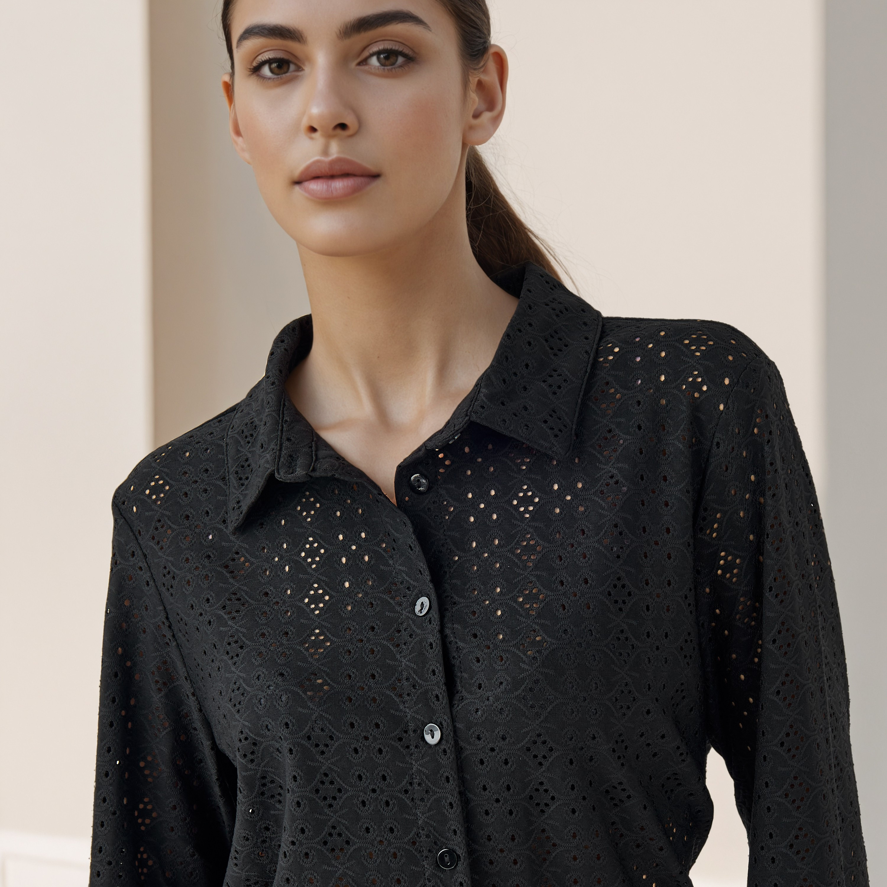 Regular Fit Viscose Schiffli Textured Shirt with Collar-women-clothing-shirtsandblouses-shirts-image-4