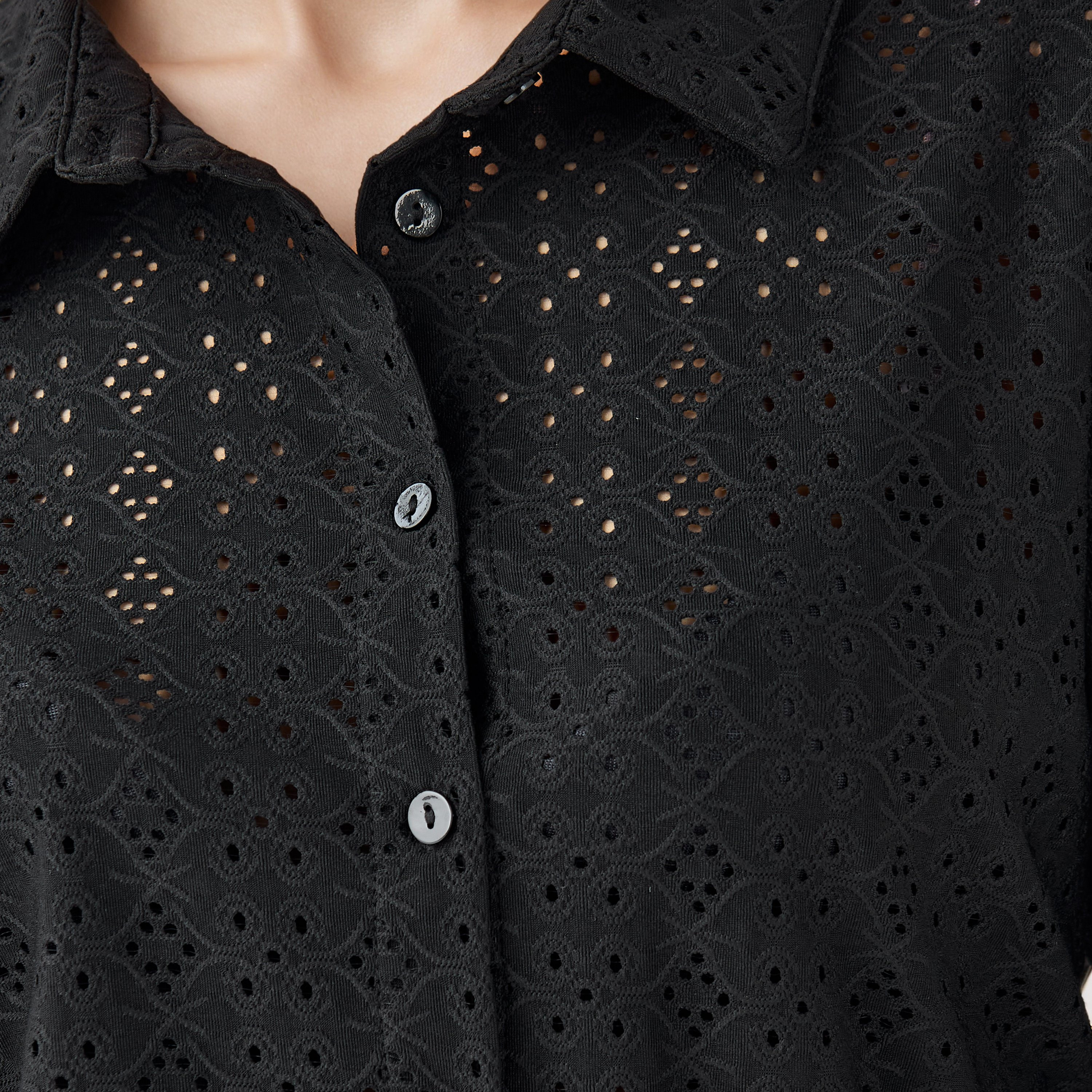 Regular Fit Viscose Schiffli Textured Shirt with Collar-women-clothing-shirtsandblouses-shirts-image-6