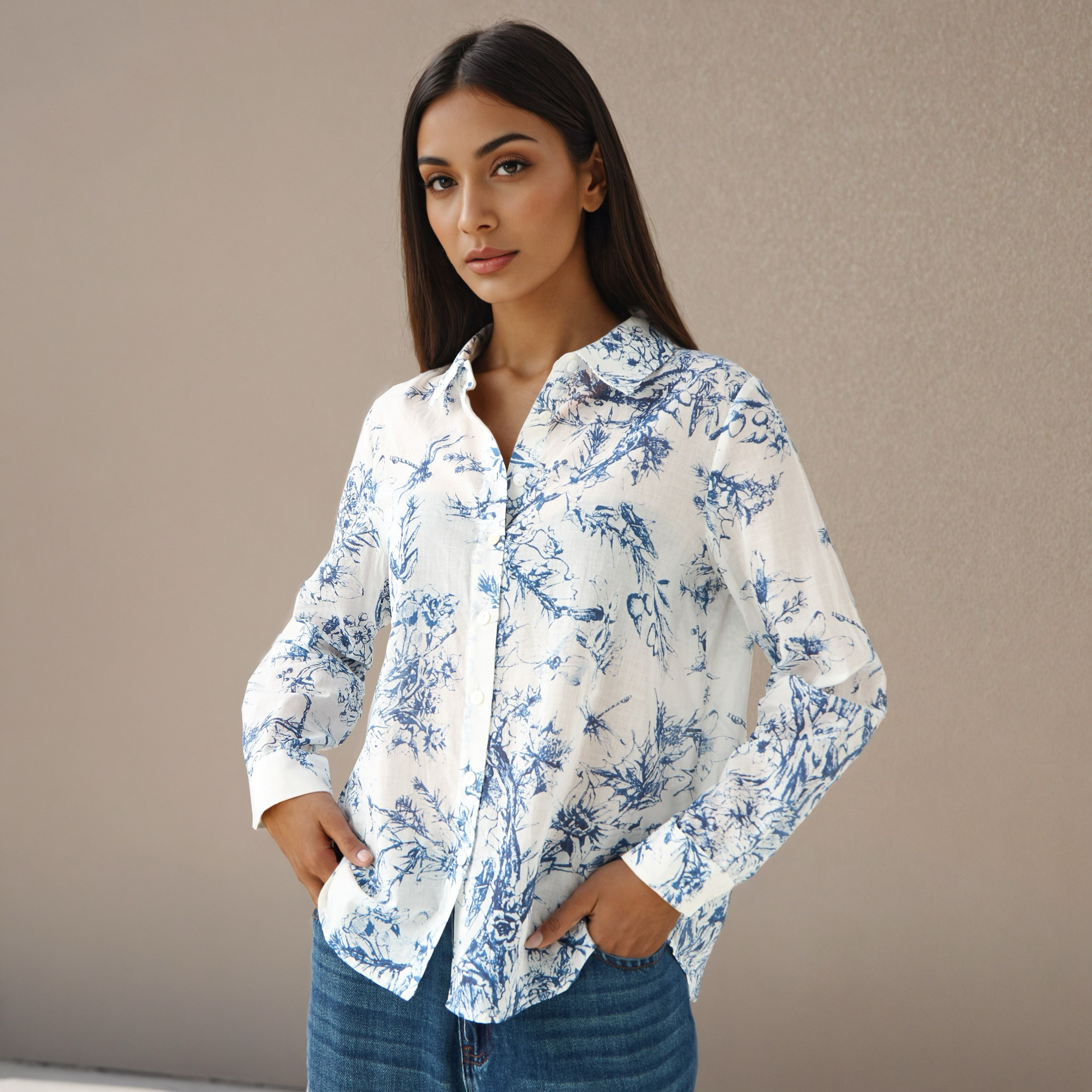 Regular Fit Viscose Floral Print Shirt with Collar-women-clothing-shirtsandblouses-shirts-image-1