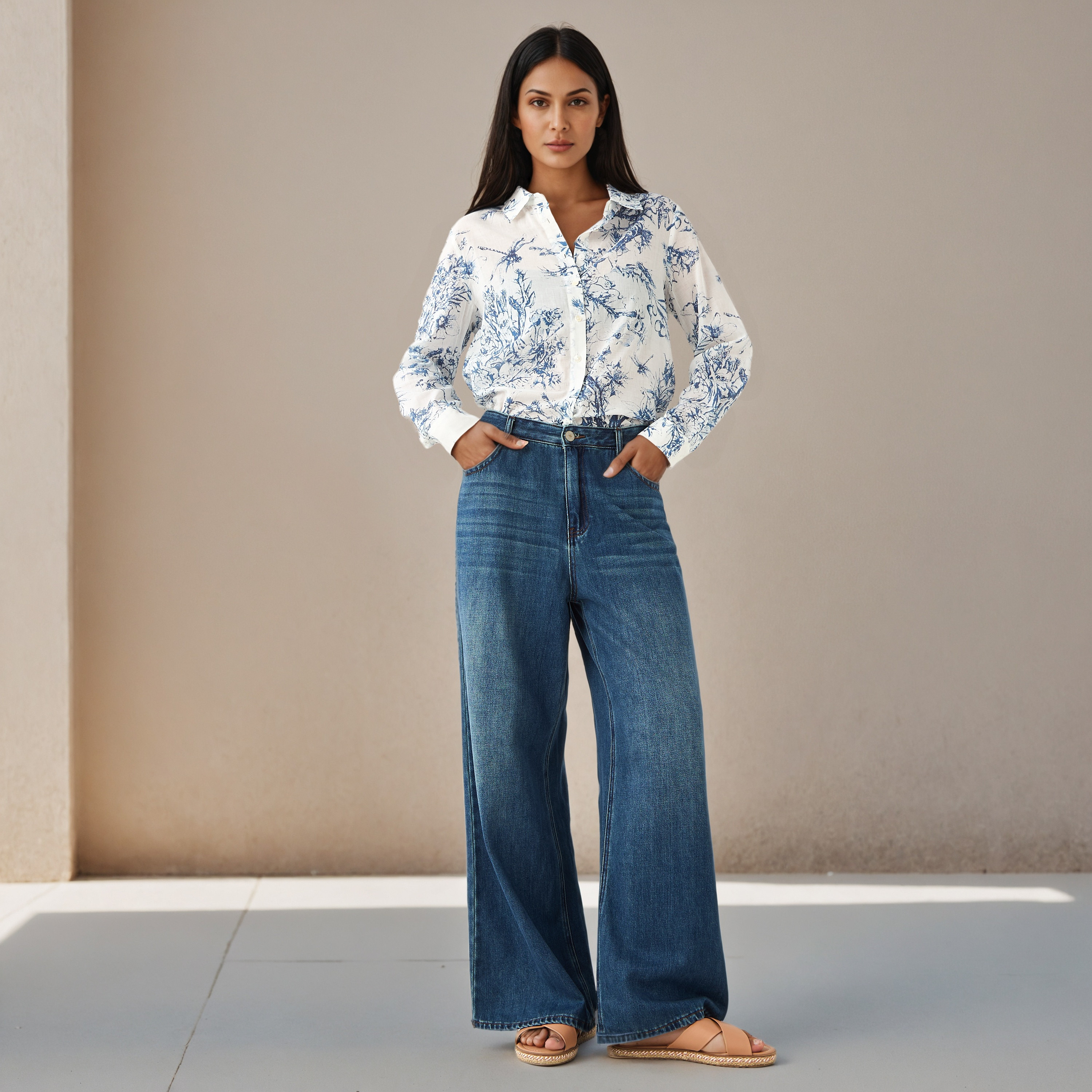 Regular Fit Viscose Floral Print Shirt with Collar-women-clothing-shirtsandblouses-shirts-image-2