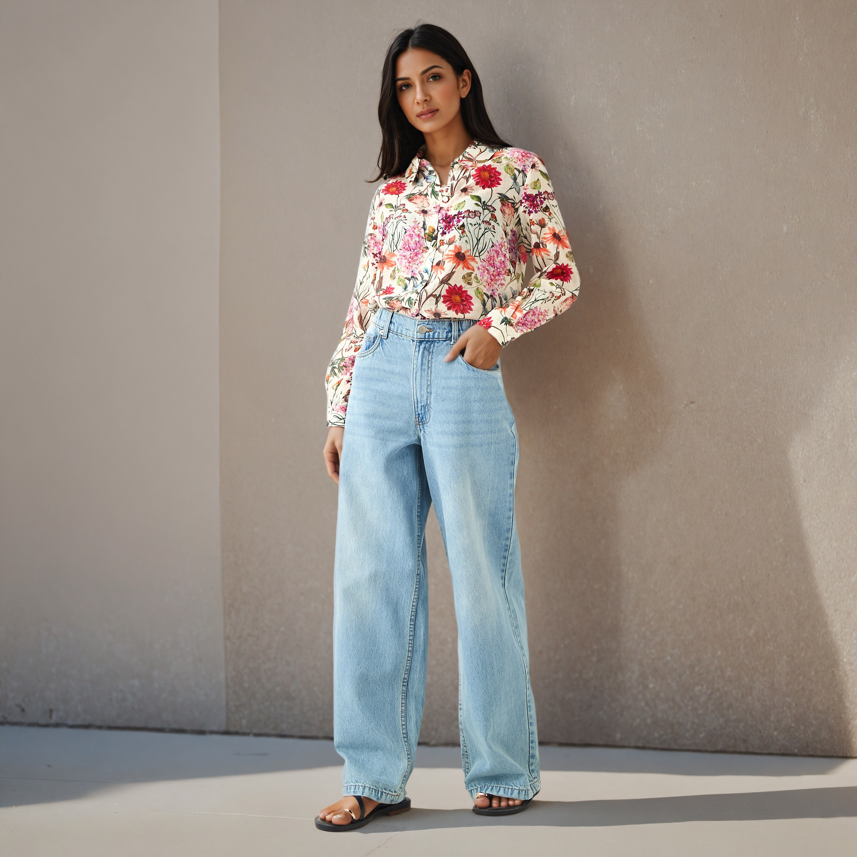 Regular Fit Viscose Floral Print Shirt with Collar-women-clothing-shirtsandblouses-shirts-image-2