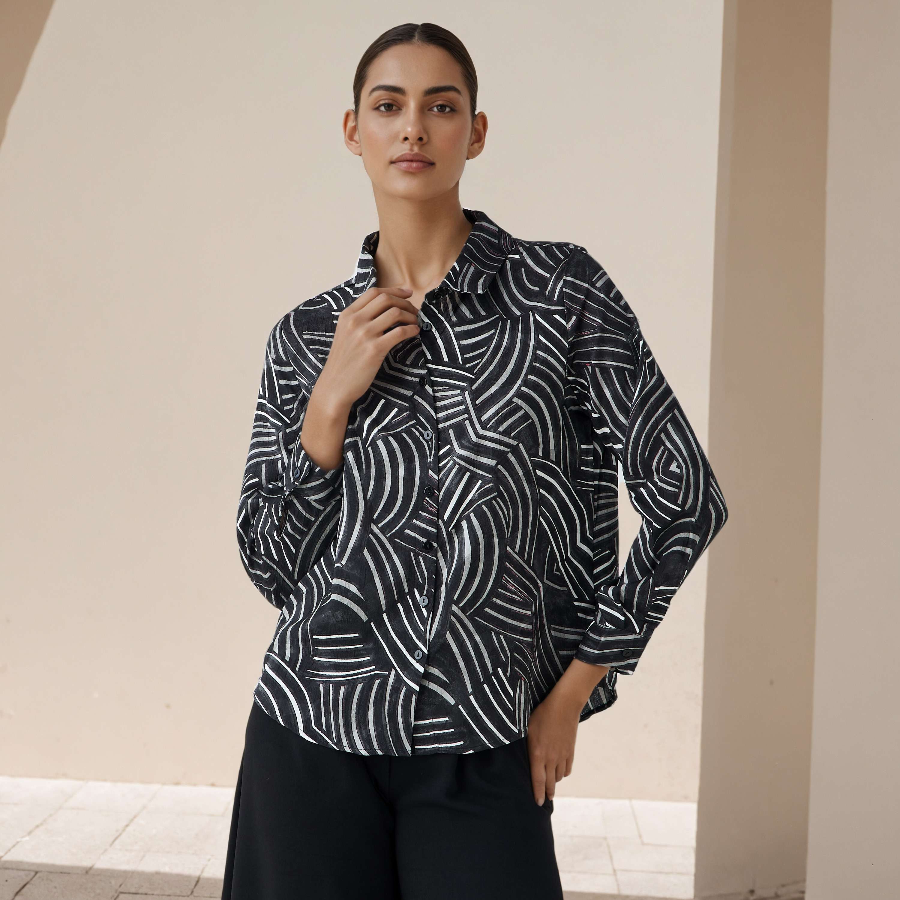 Regular Fit Viscose Printed Shirt with Collar-women-clothing-shirtsandblouses-shirts-image-1