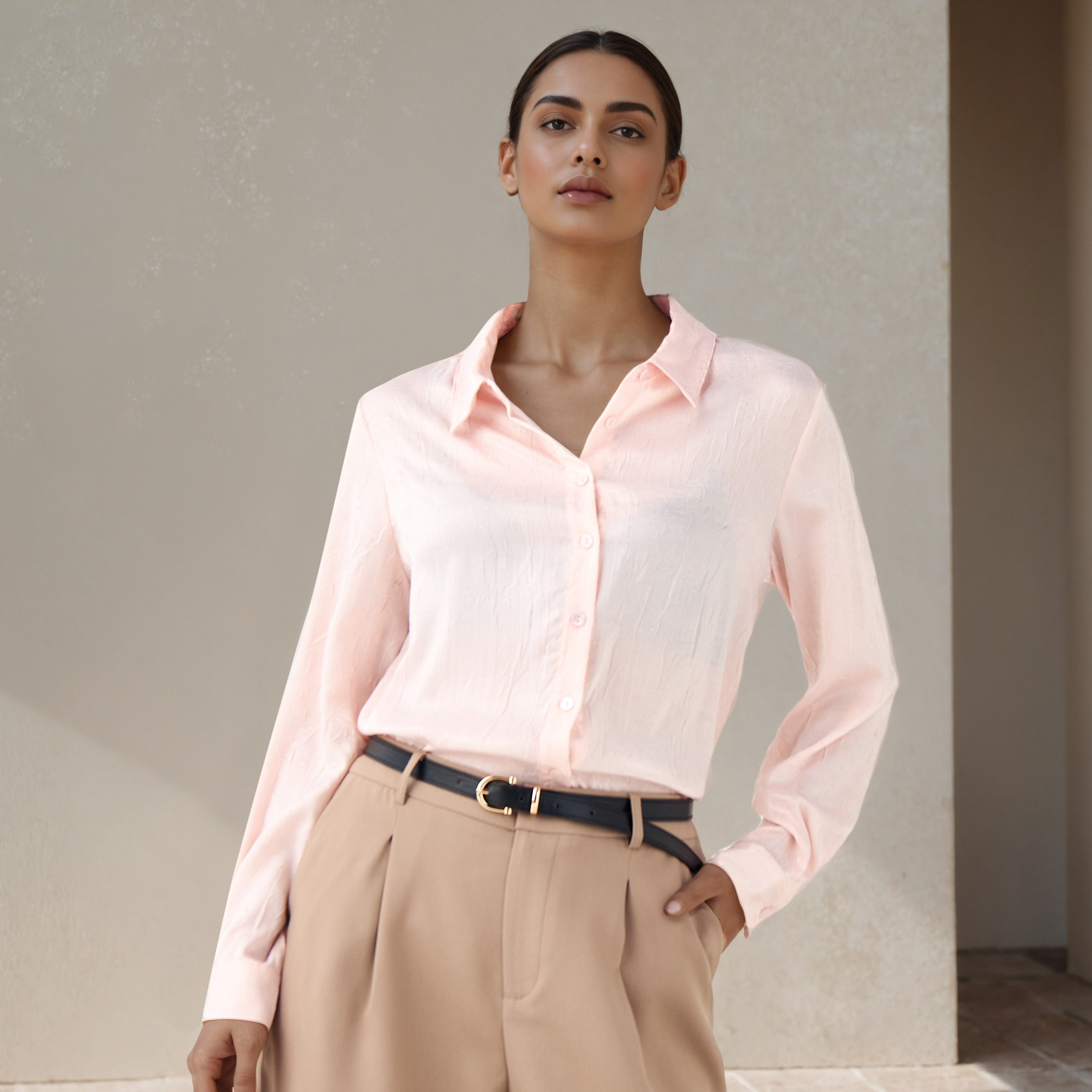 Regular Fit Viscose Textured Shirt with Collar-women-clothing-shirtsandblouses-shirts-image-1