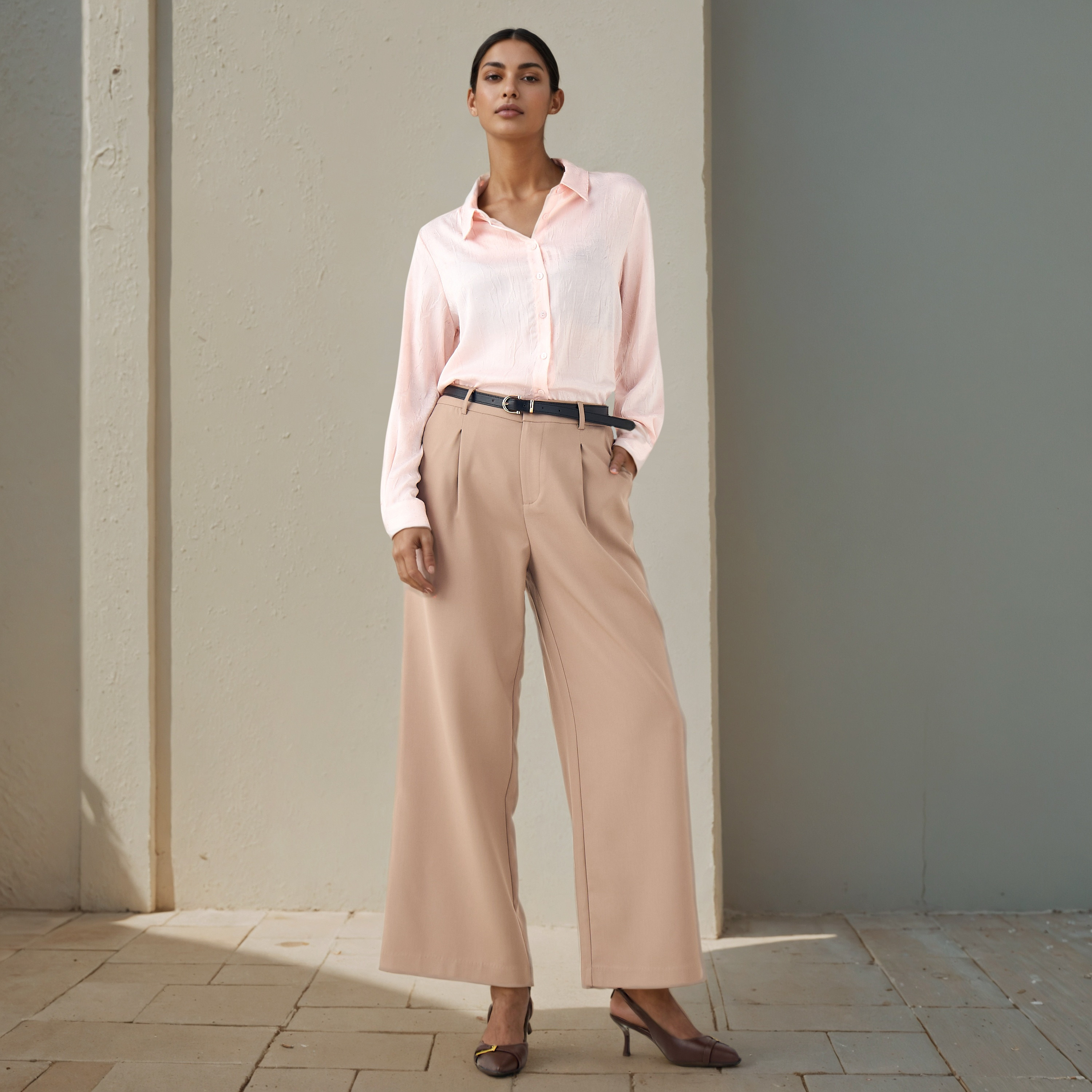 Regular Fit Viscose Textured Shirt with Collar-women-clothing-shirtsandblouses-shirts-image-2
