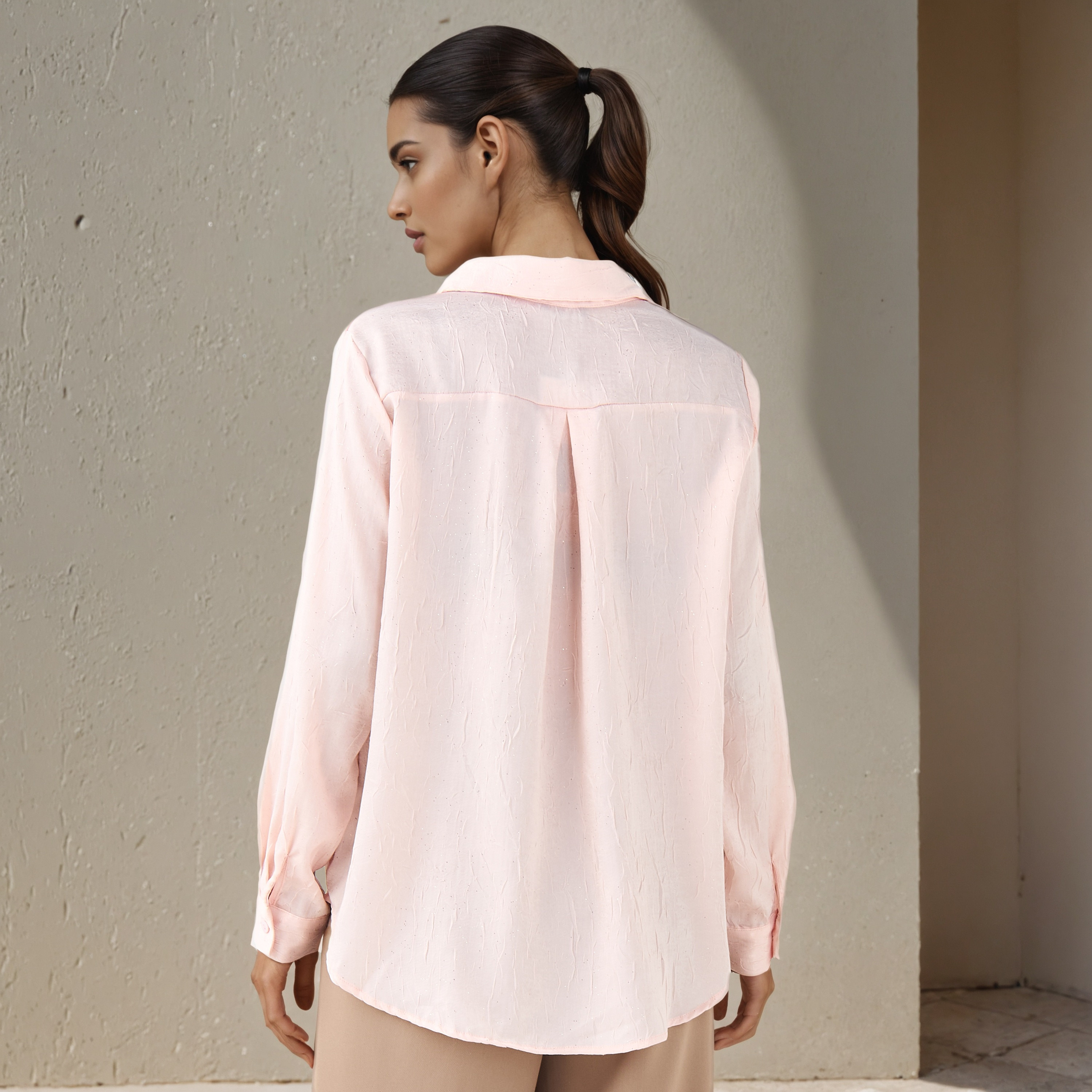 Regular Fit Viscose Textured Shirt with Collar-women-clothing-shirtsandblouses-shirts-image-3