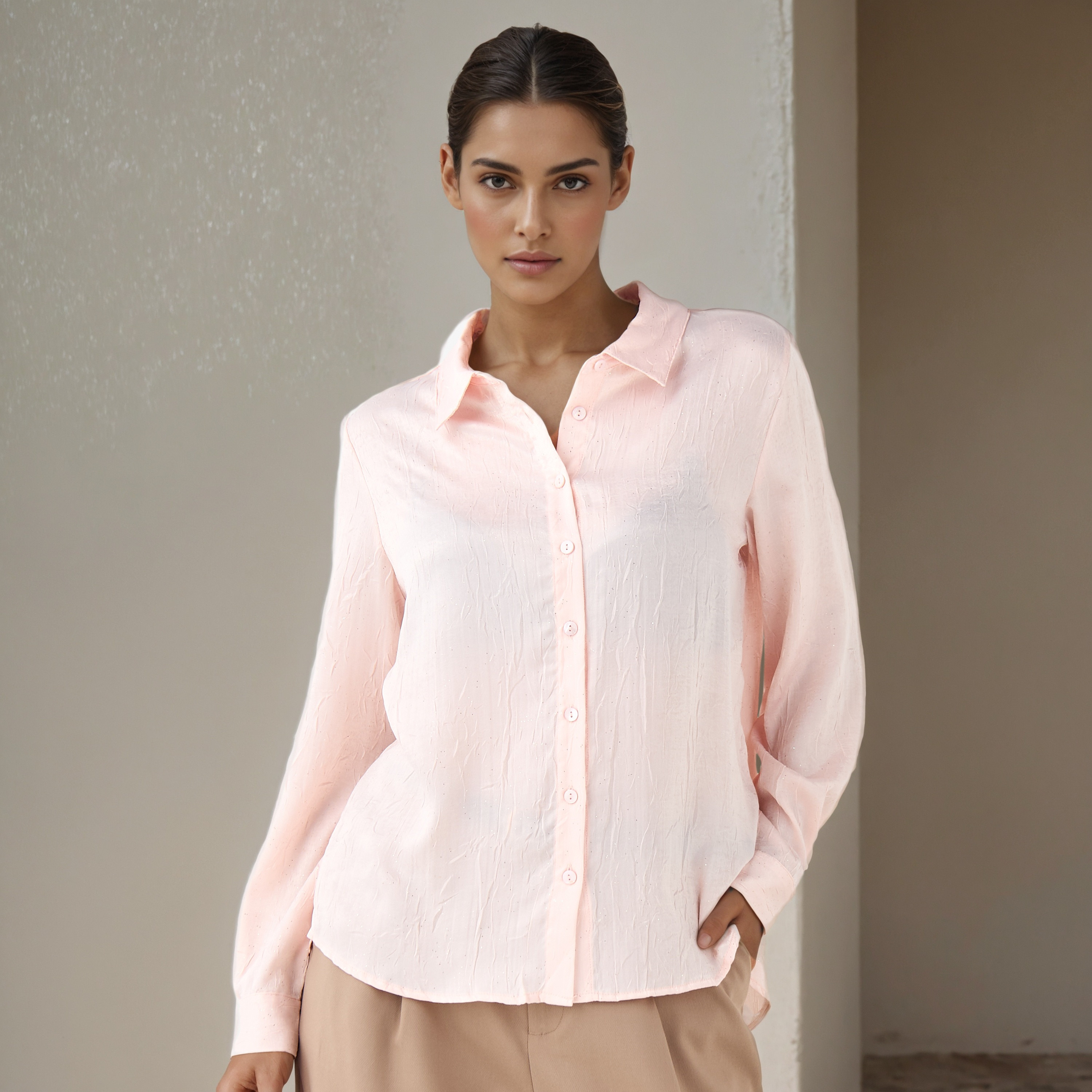 Regular Fit Viscose Textured Shirt with Collar-women-clothing-shirtsandblouses-shirts-image-7