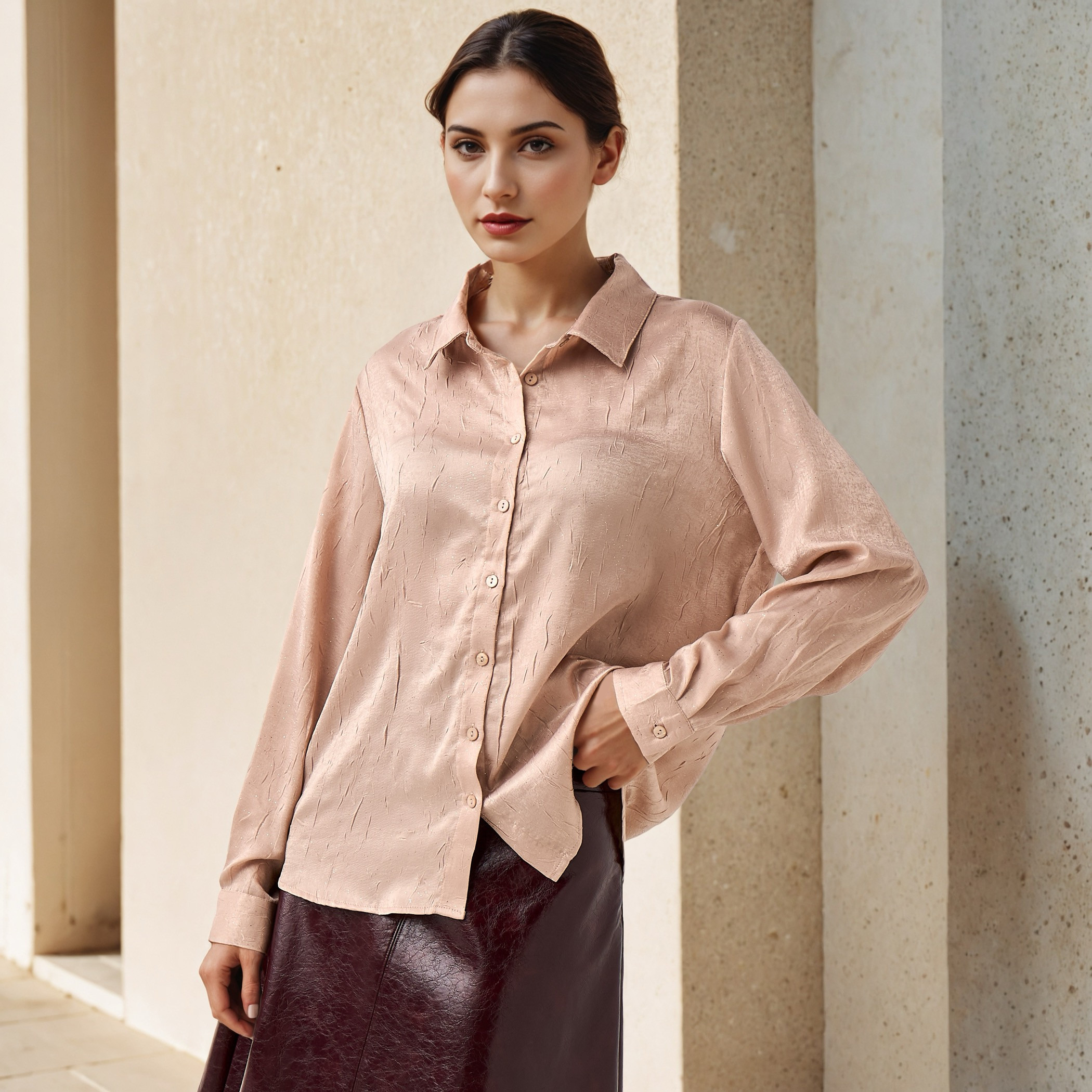Regular Fit Viscose Textured Shirt with Collar-women-clothing-shirtsandblouses-shirts-image-1