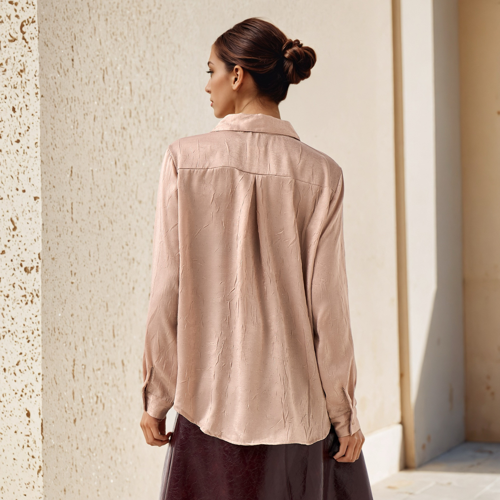 Regular Fit Viscose Textured Shirt with Collar-women-clothing-shirtsandblouses-shirts-image-3
