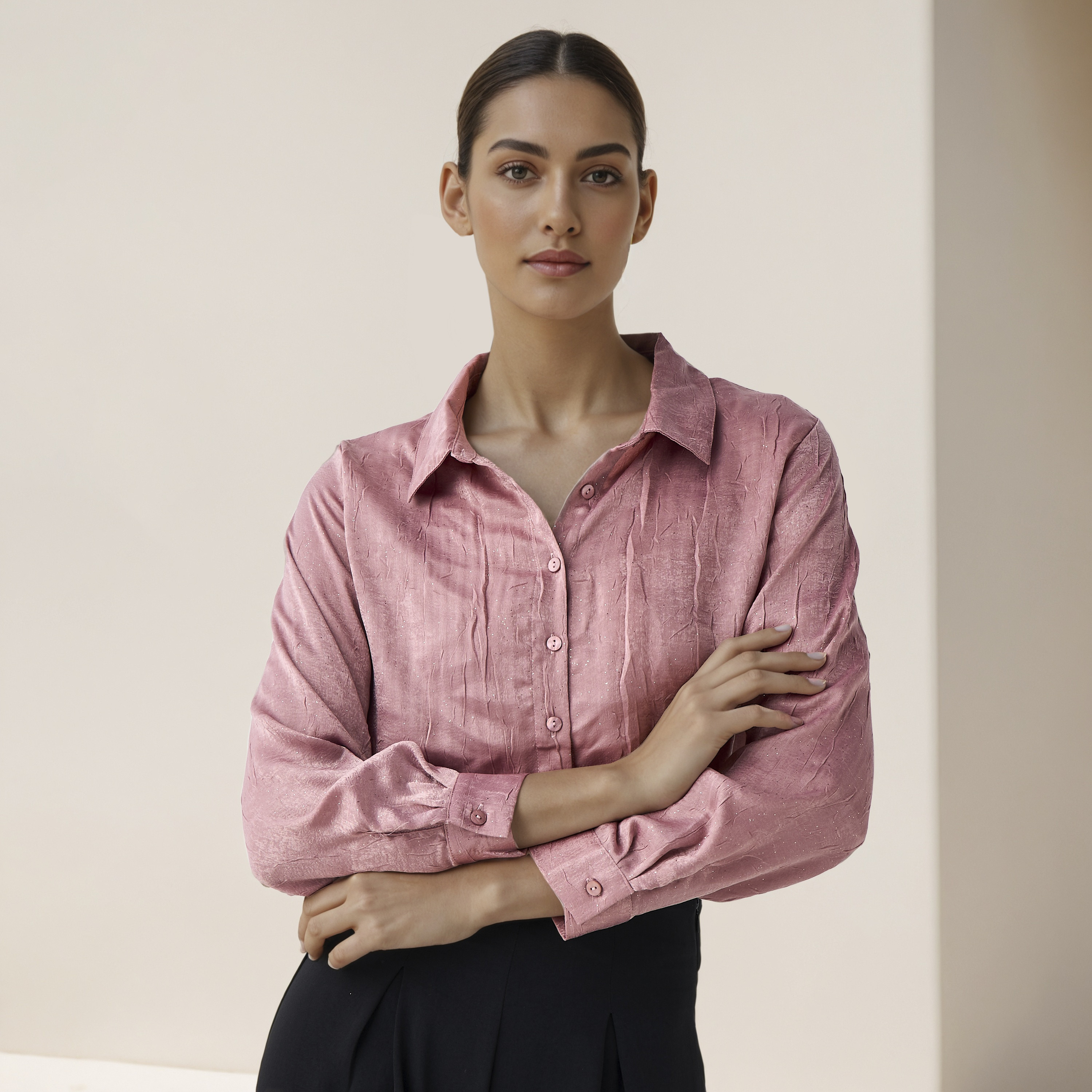 Regular Fit Viscose Textured Shirt with Collar-women-clothing-shirtsandblouses-shirts-image-7
