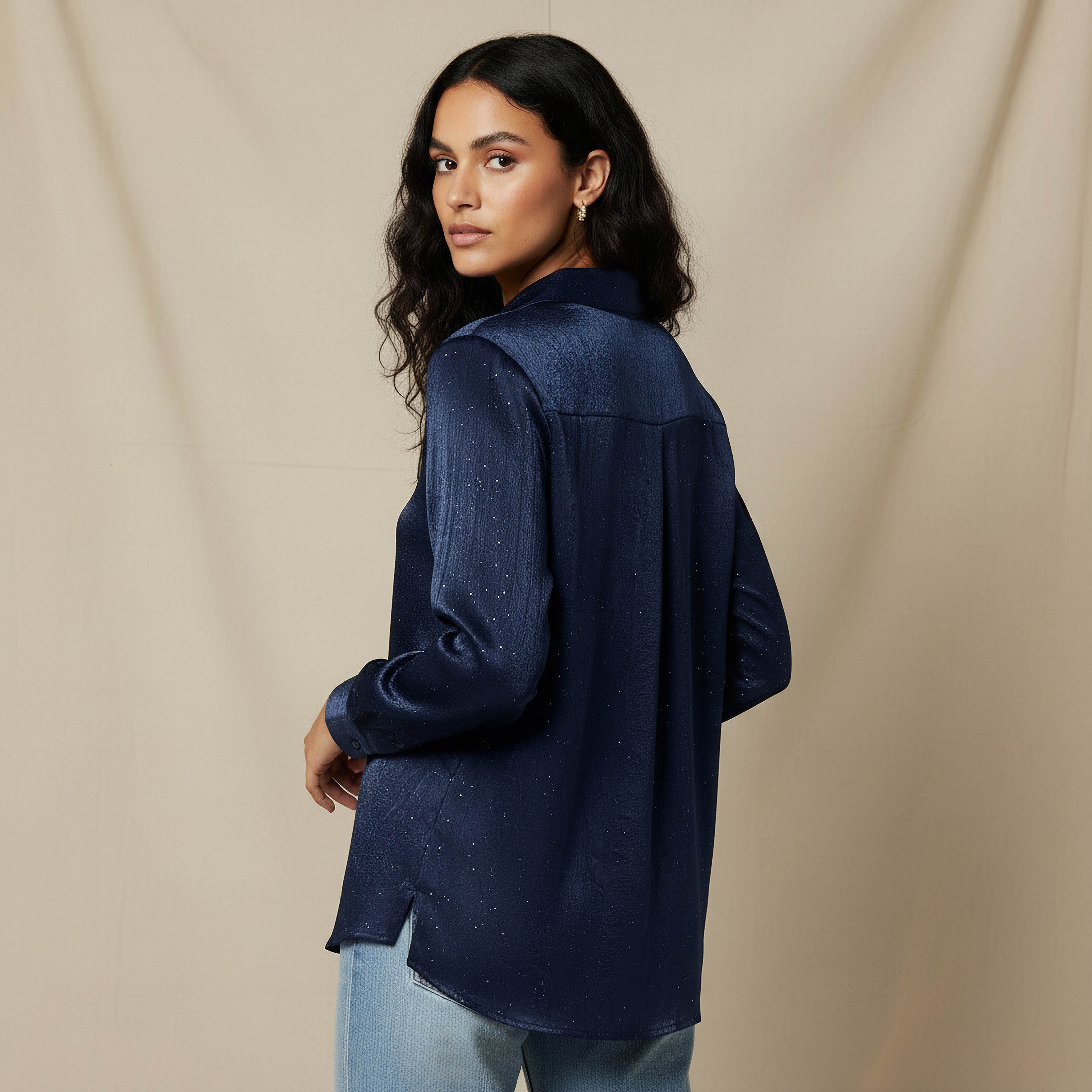 Regular Fit Viscose Textured Shirt with Collar-women-clothing-shirtsandblouses-shirts-image-3