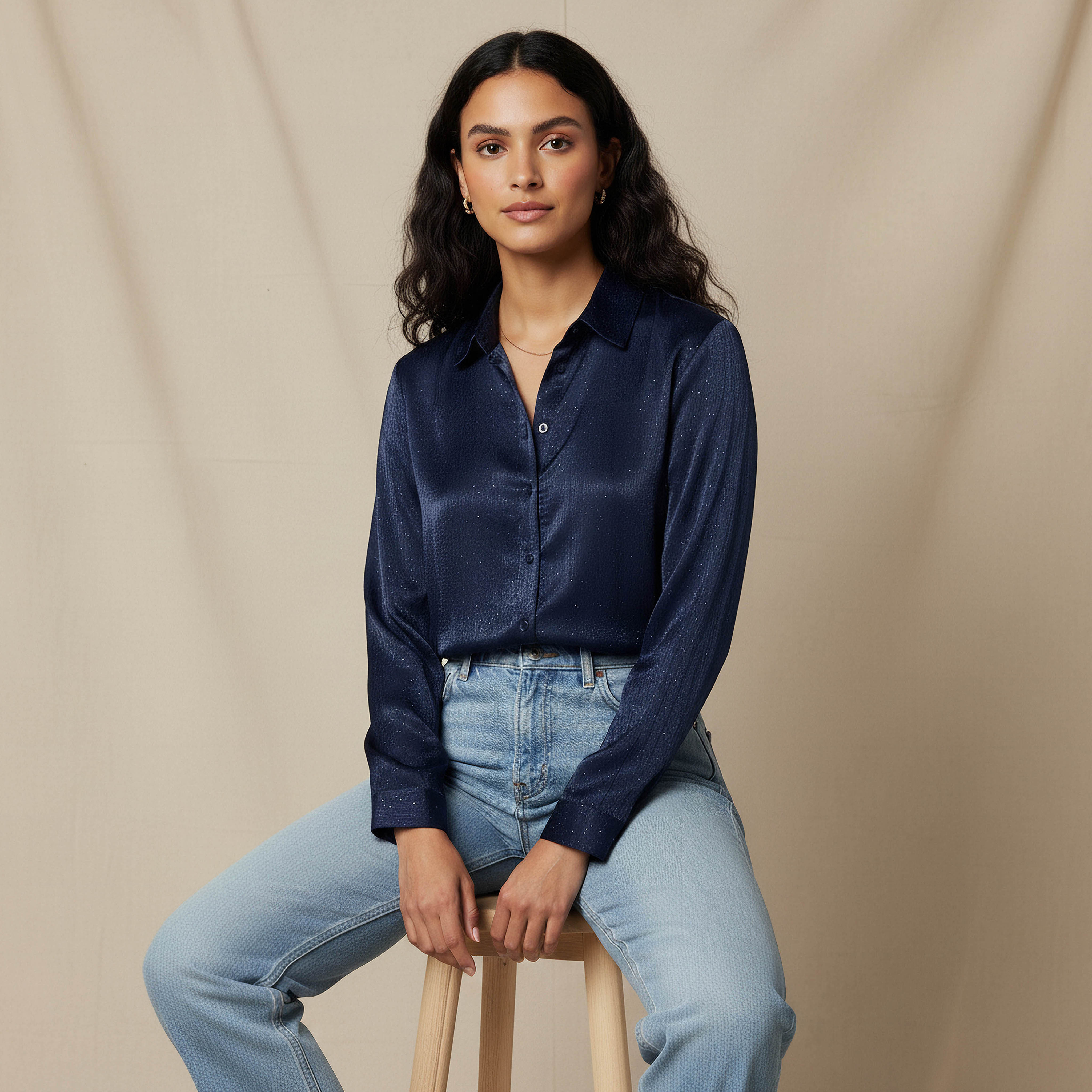 Regular Fit Viscose Textured Shirt with Collar-women-clothing-shirtsandblouses-shirts-image-5