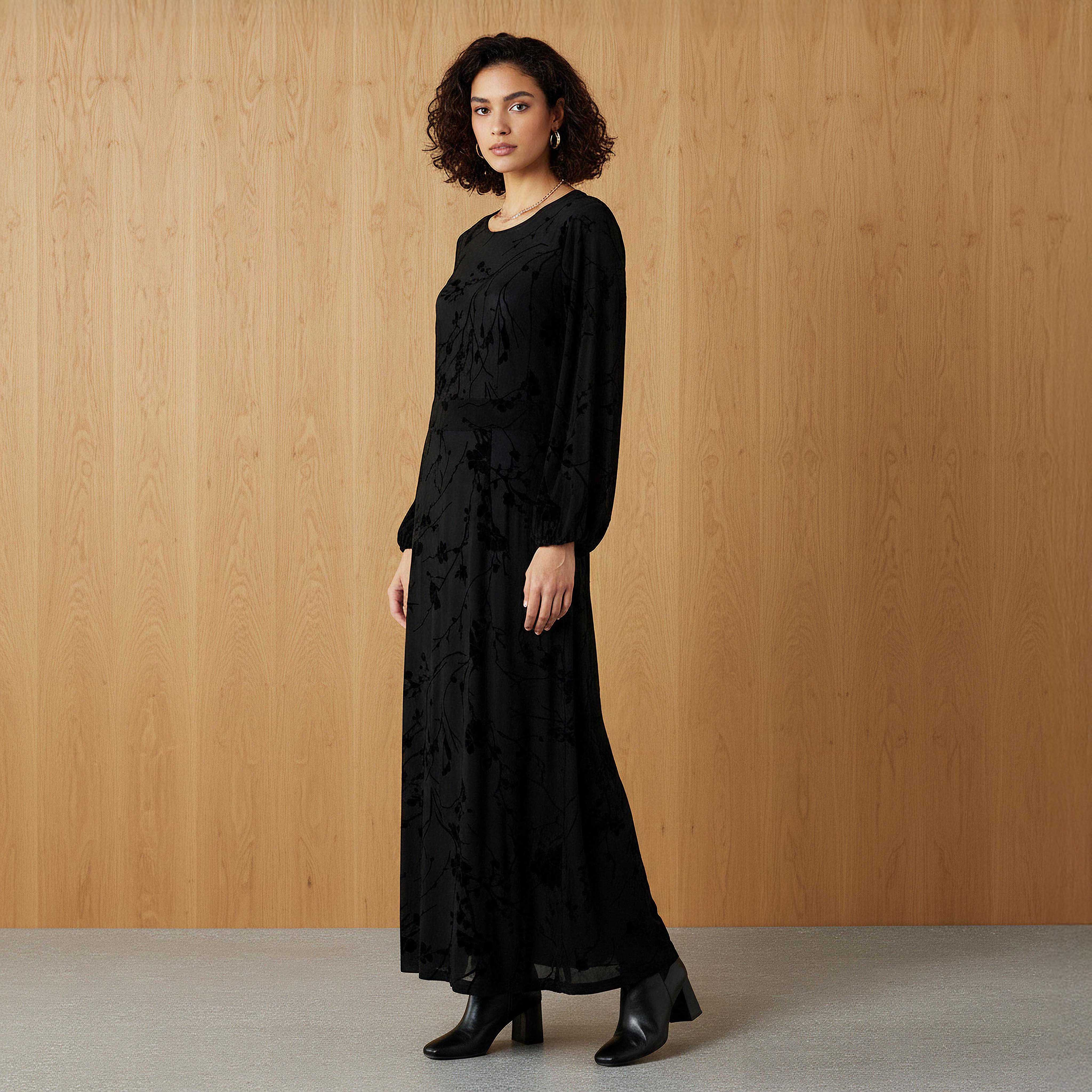Maxi Velvet Evening Textured Dress with Back Slit Detail-women-clothing-dresses-image-1