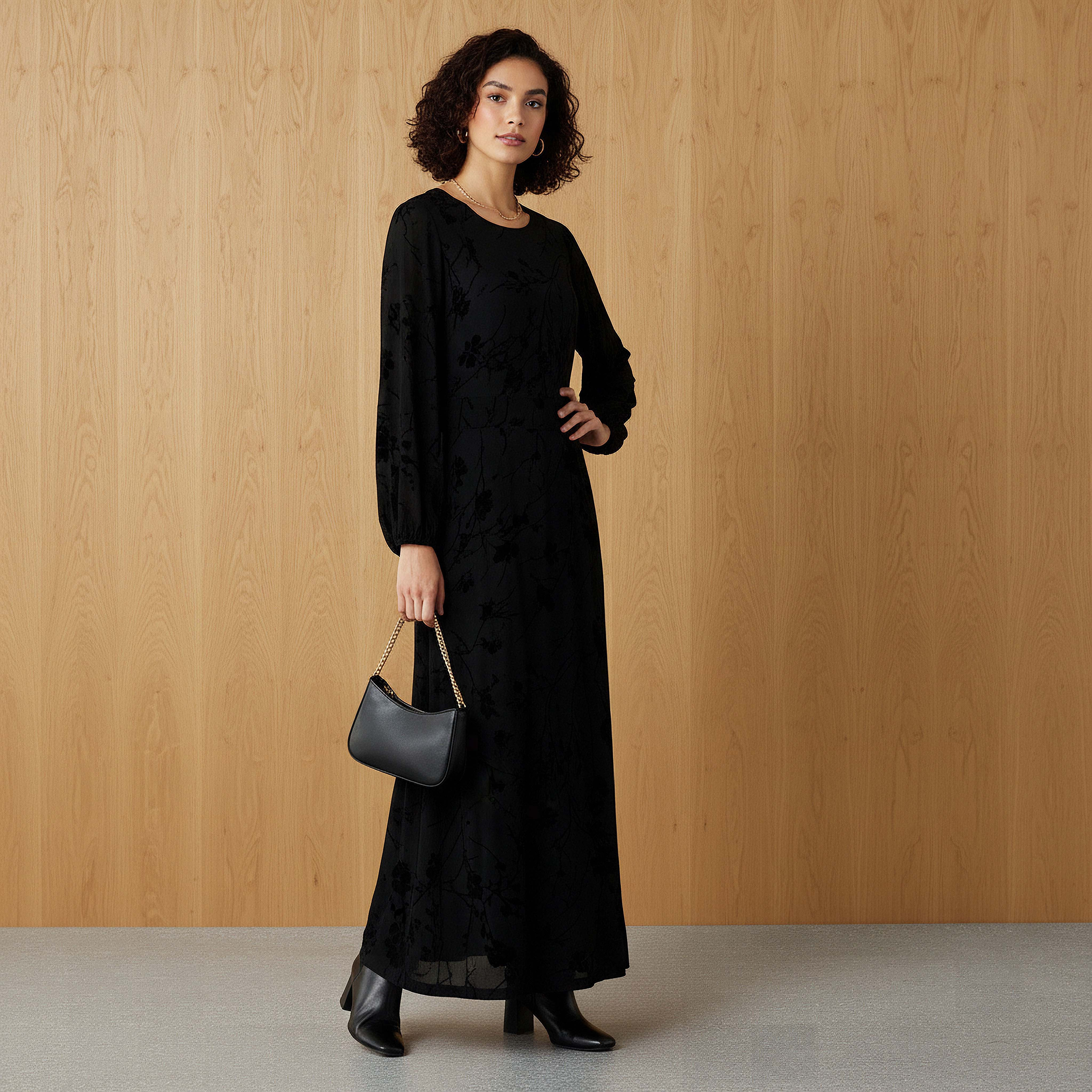 Maxi Velvet Evening Textured Dress with Back Slit Detail-women-clothing-dresses-image-2