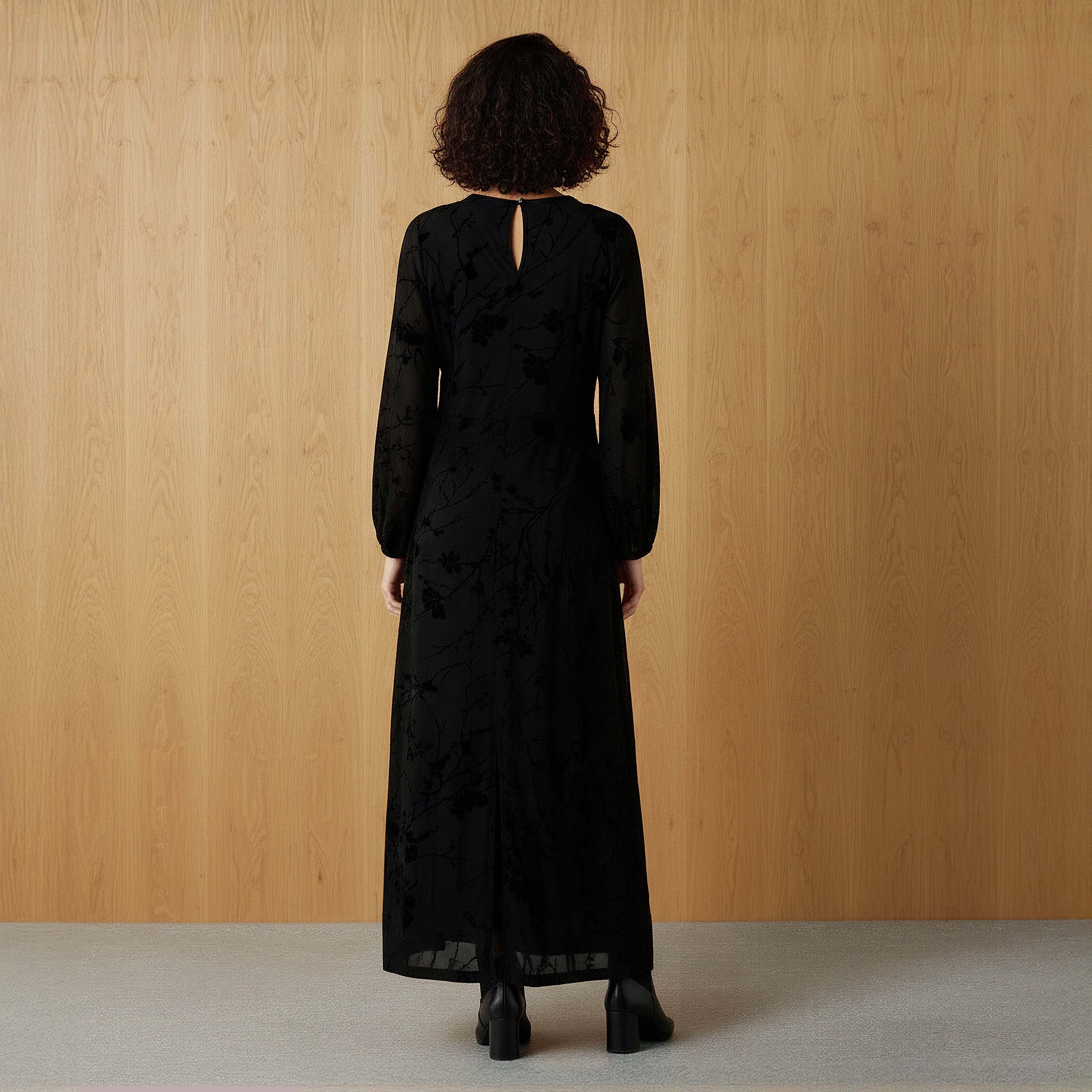 Maxi Velvet Evening Textured Dress with Back Slit Detail-women-clothing-dresses-image-3