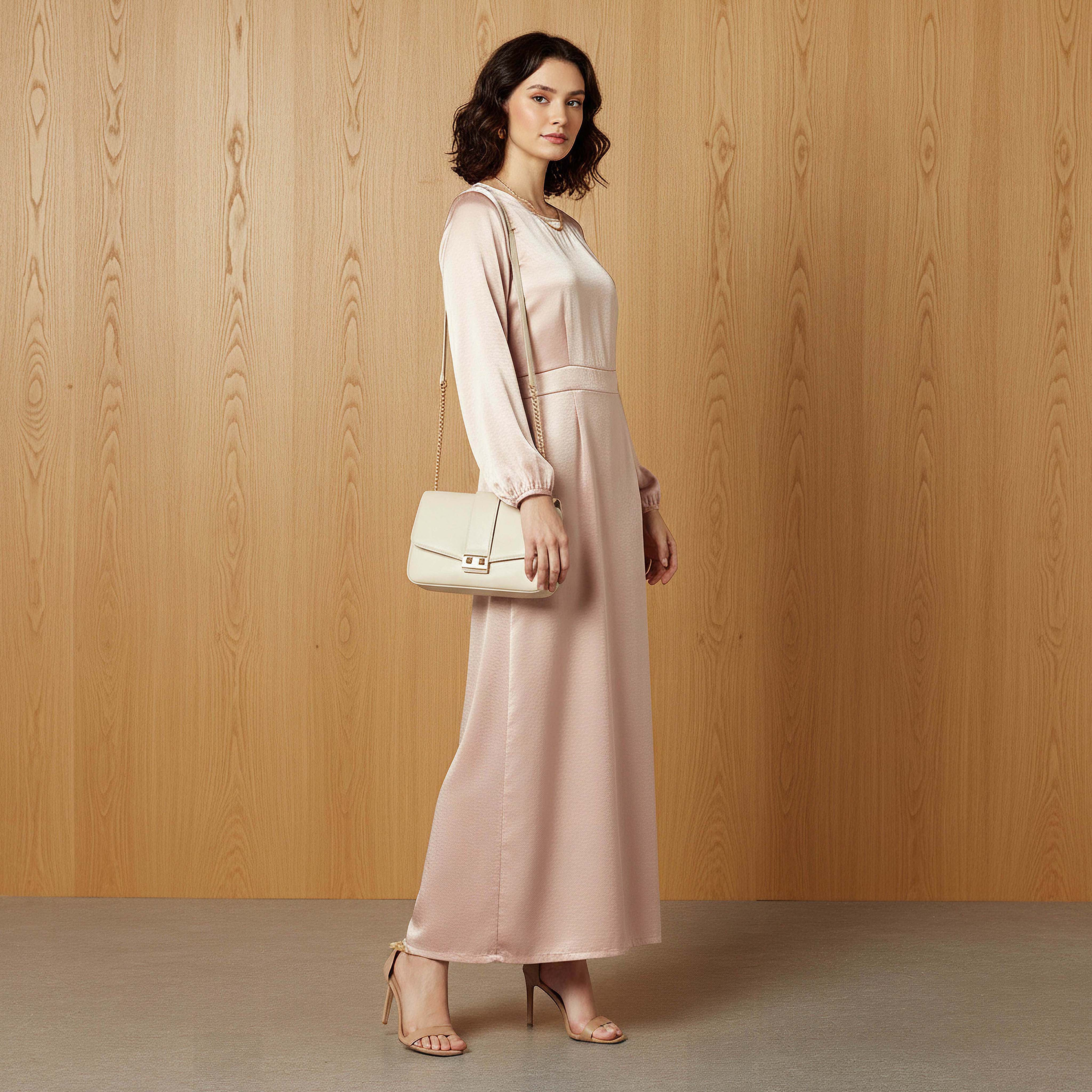 Maxi Satin Evening Dress with Back Slit Detail-women-clothing-dresses-image-2