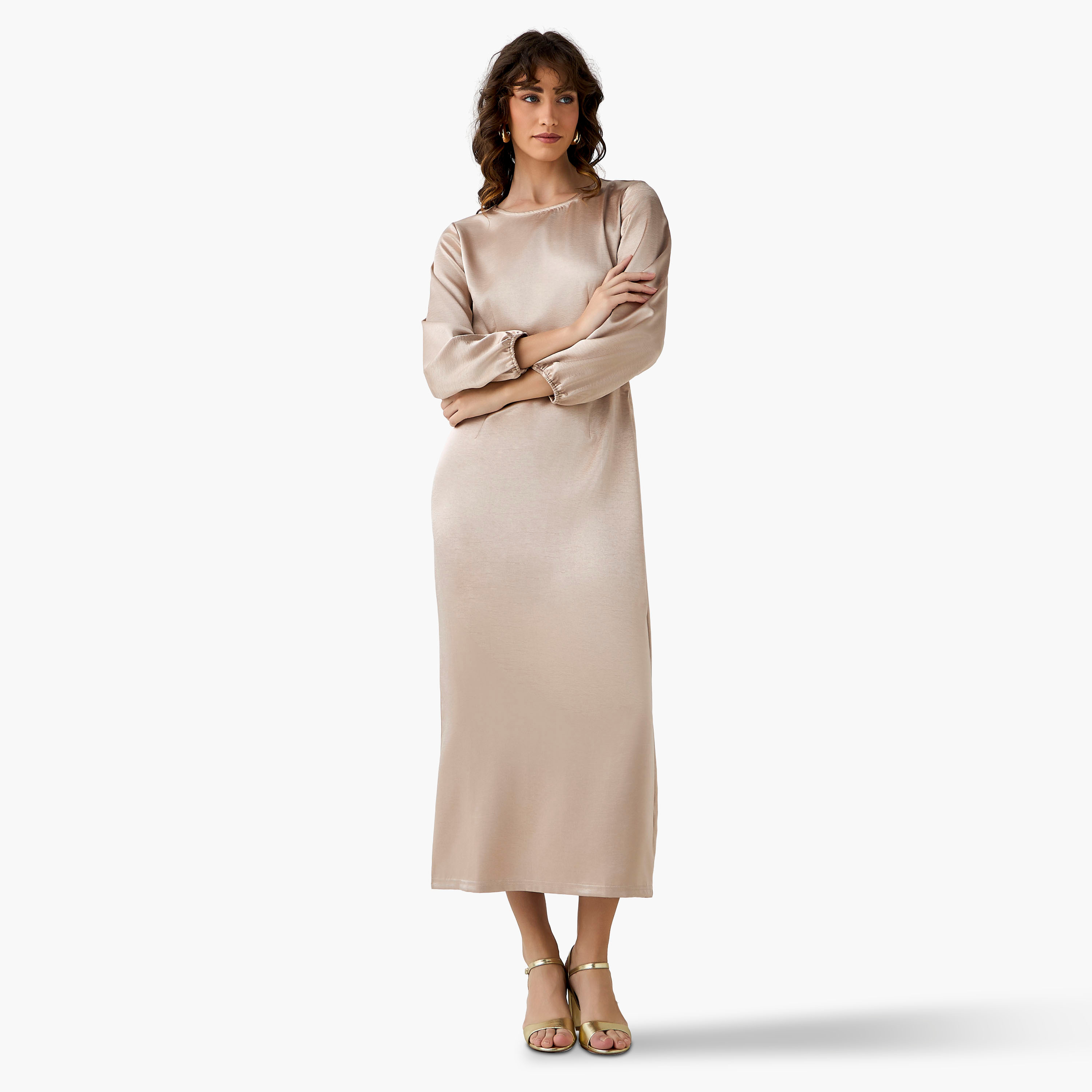 Maxi Satin Evening Dress with Back Slit Detail-women-clothing-dresses-image-3