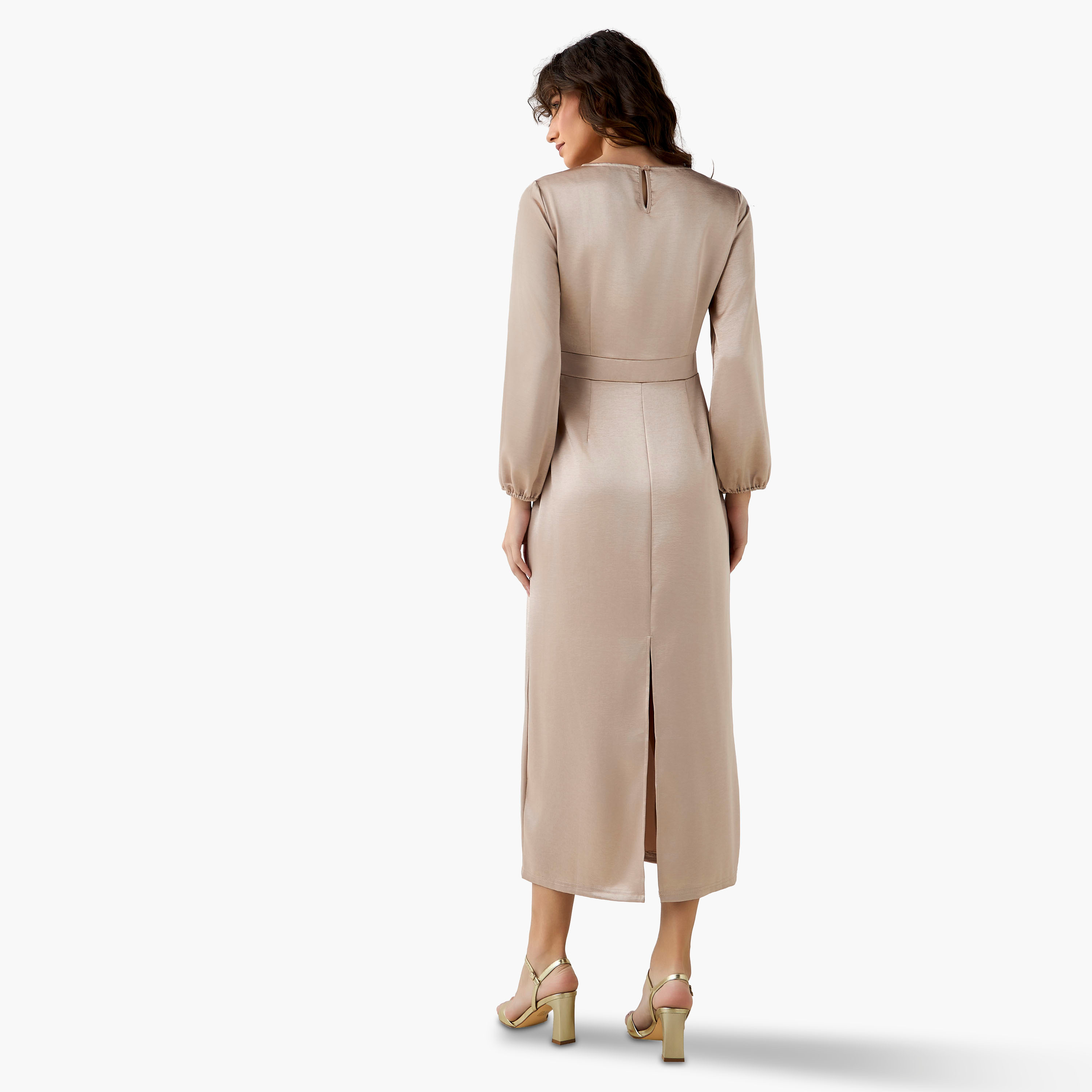 Maxi Satin Evening Dress with Back Slit Detail-women-clothing-dresses-image-5