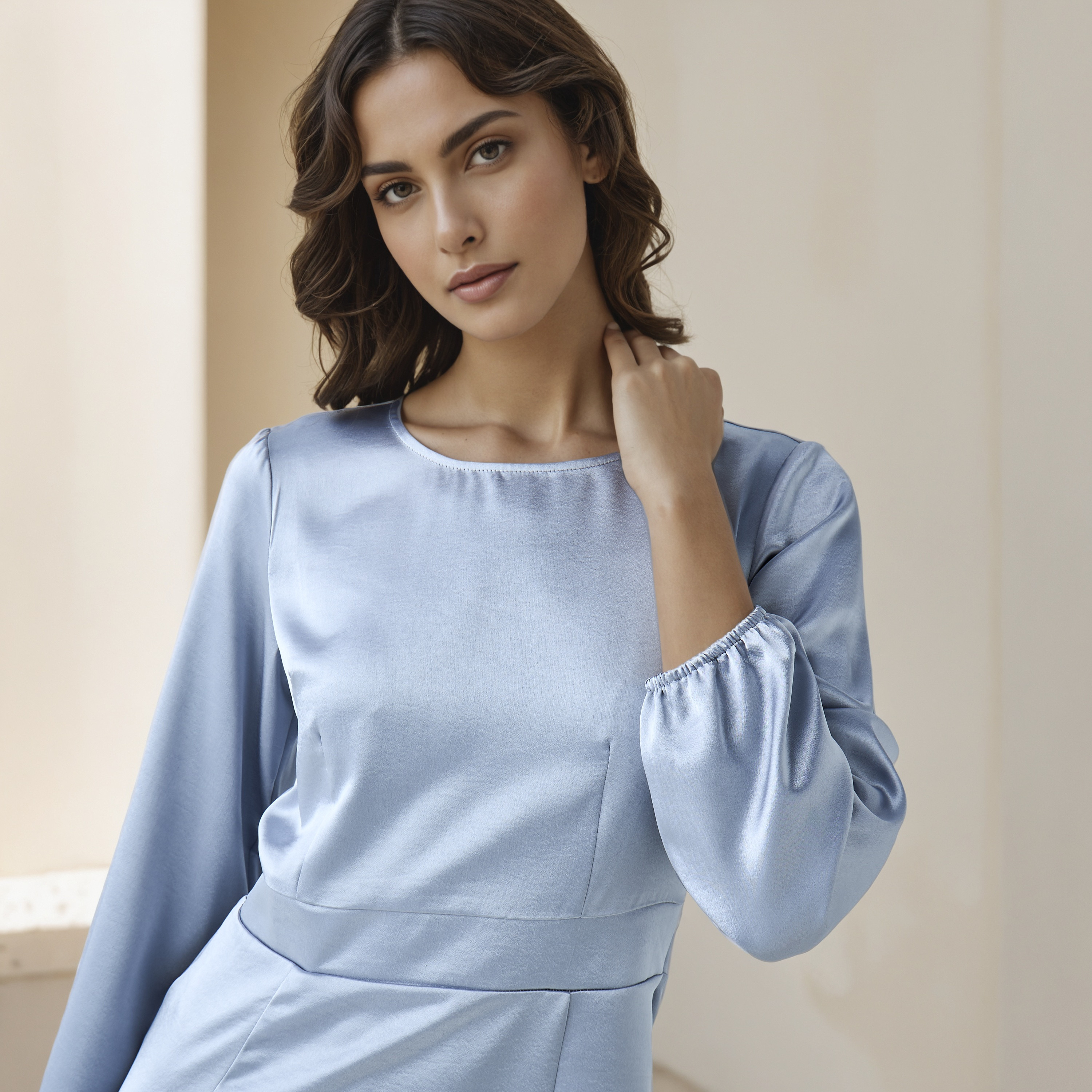 Maxi Satin Evening Dress with Back Slit Detail-women-clothing-dresses-image-4
