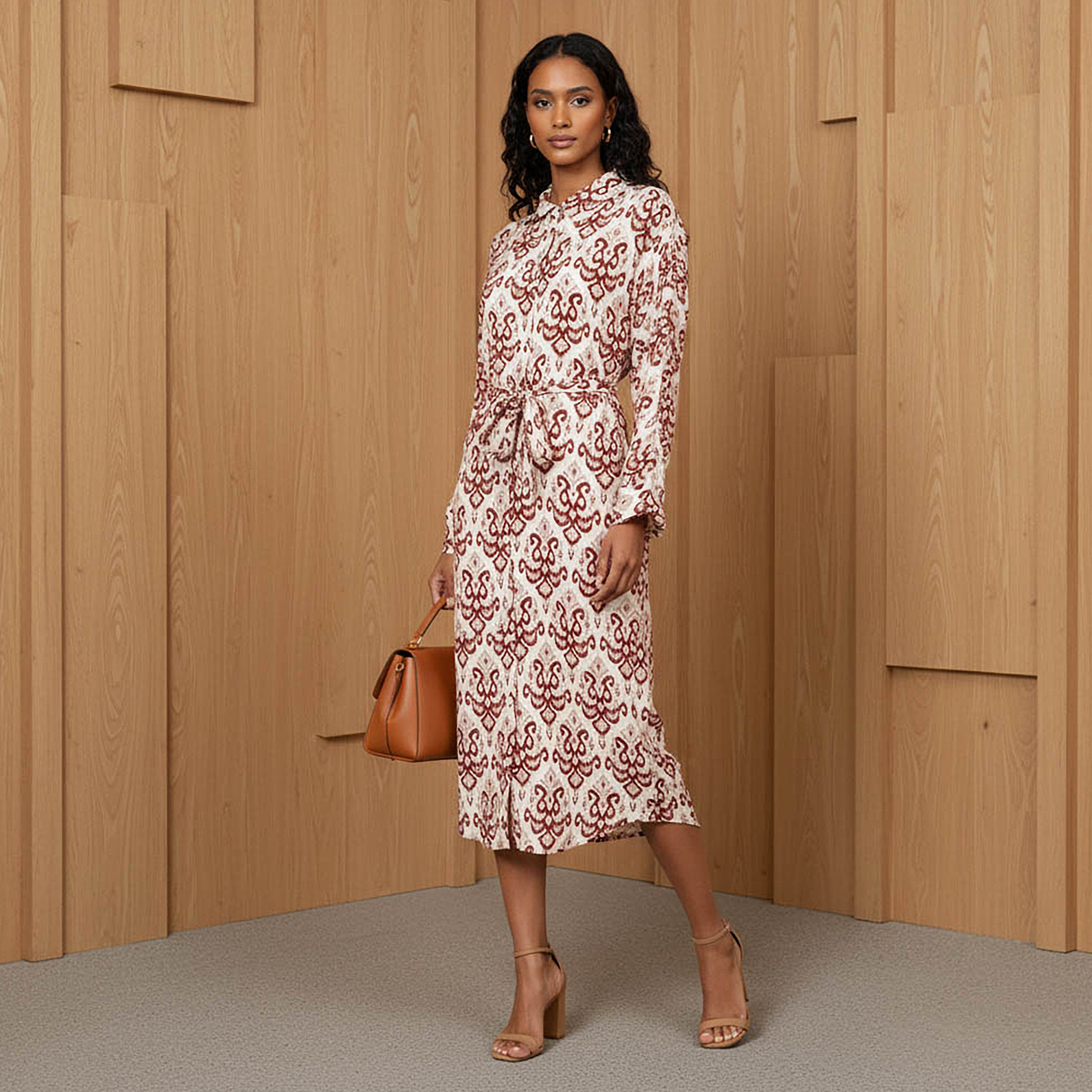 Printed Cotton Workwear Dress with High-Low Hemline-women-clothing-dresses-image-2